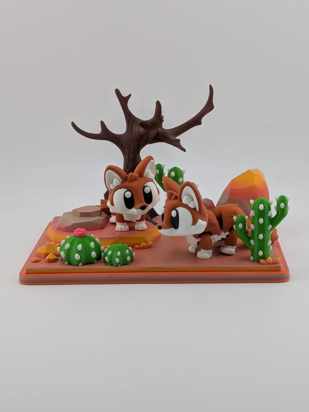 Fennec Fox Desert Diorama Display Set with 2 Articulated Flexi Foxes
