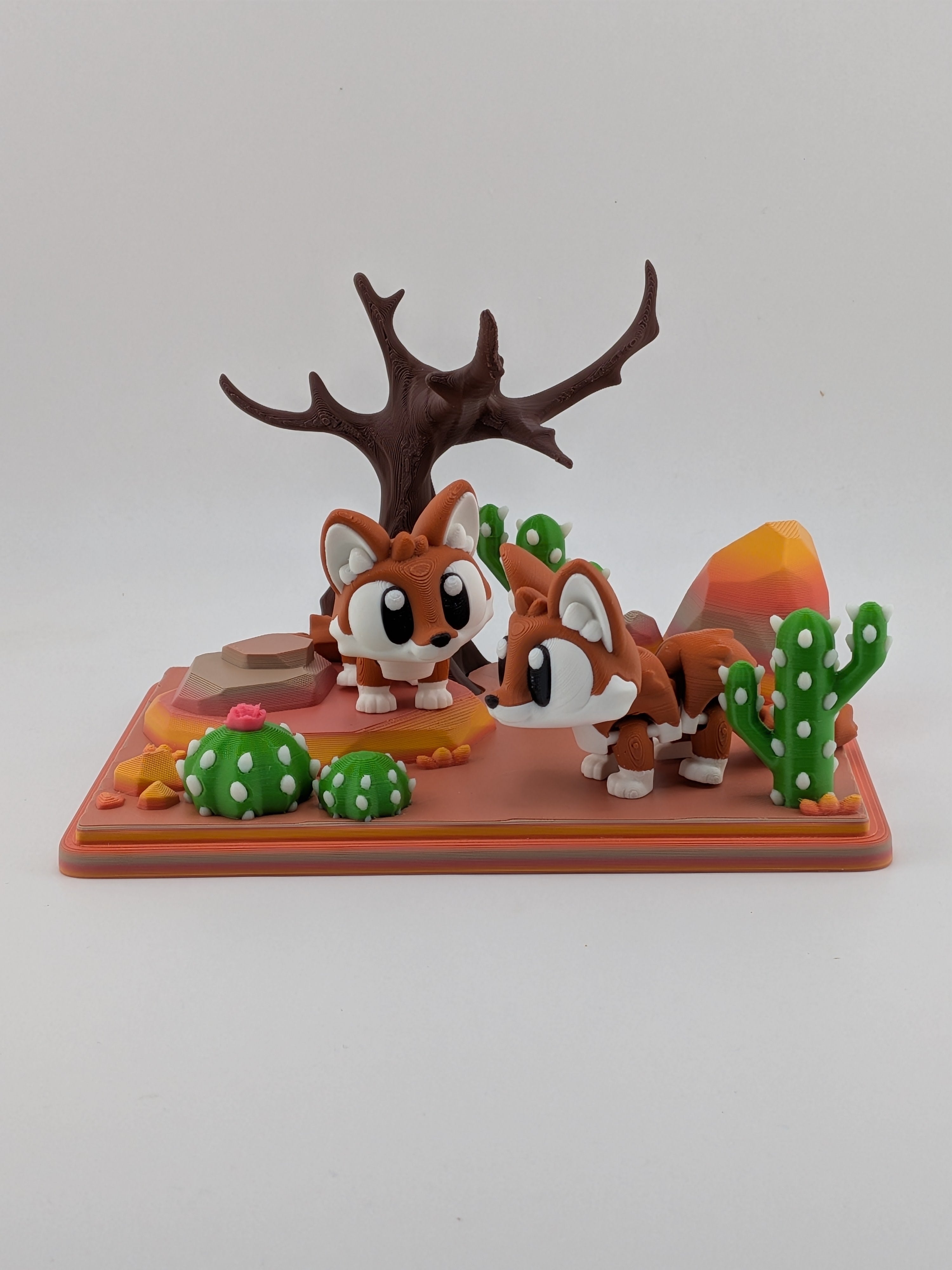 Fennec Fox Desert Diorama Display Set with 2 Articulated Flexi Foxes