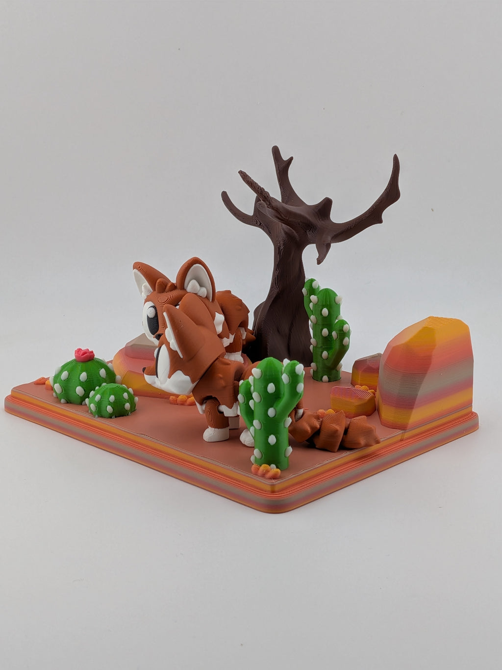 Fennec Fox Desert Diorama Display Set with 2 Articulated Flexi Foxes