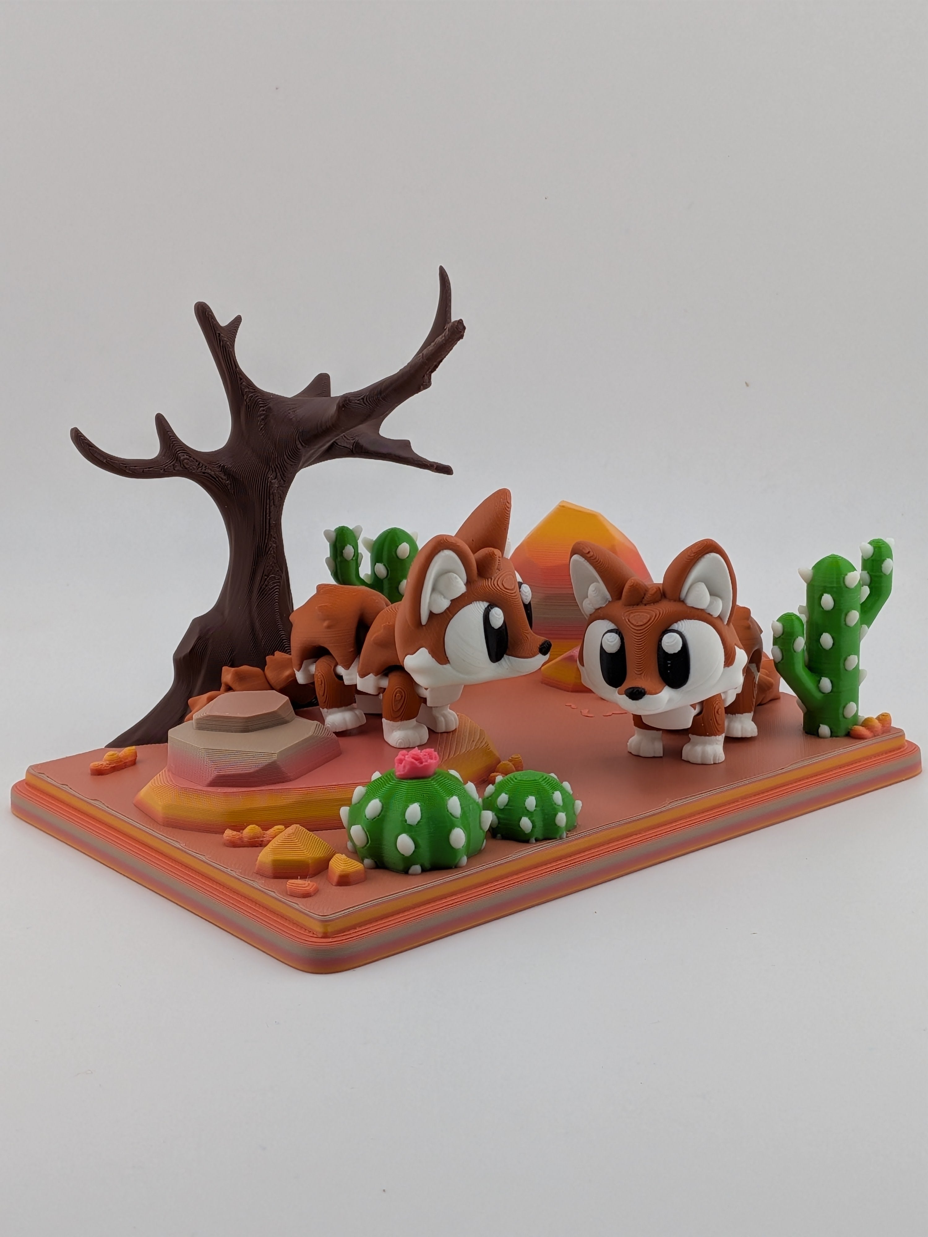 Fennec Fox Desert Diorama Display Set with 2 Articulated Flexi Foxes