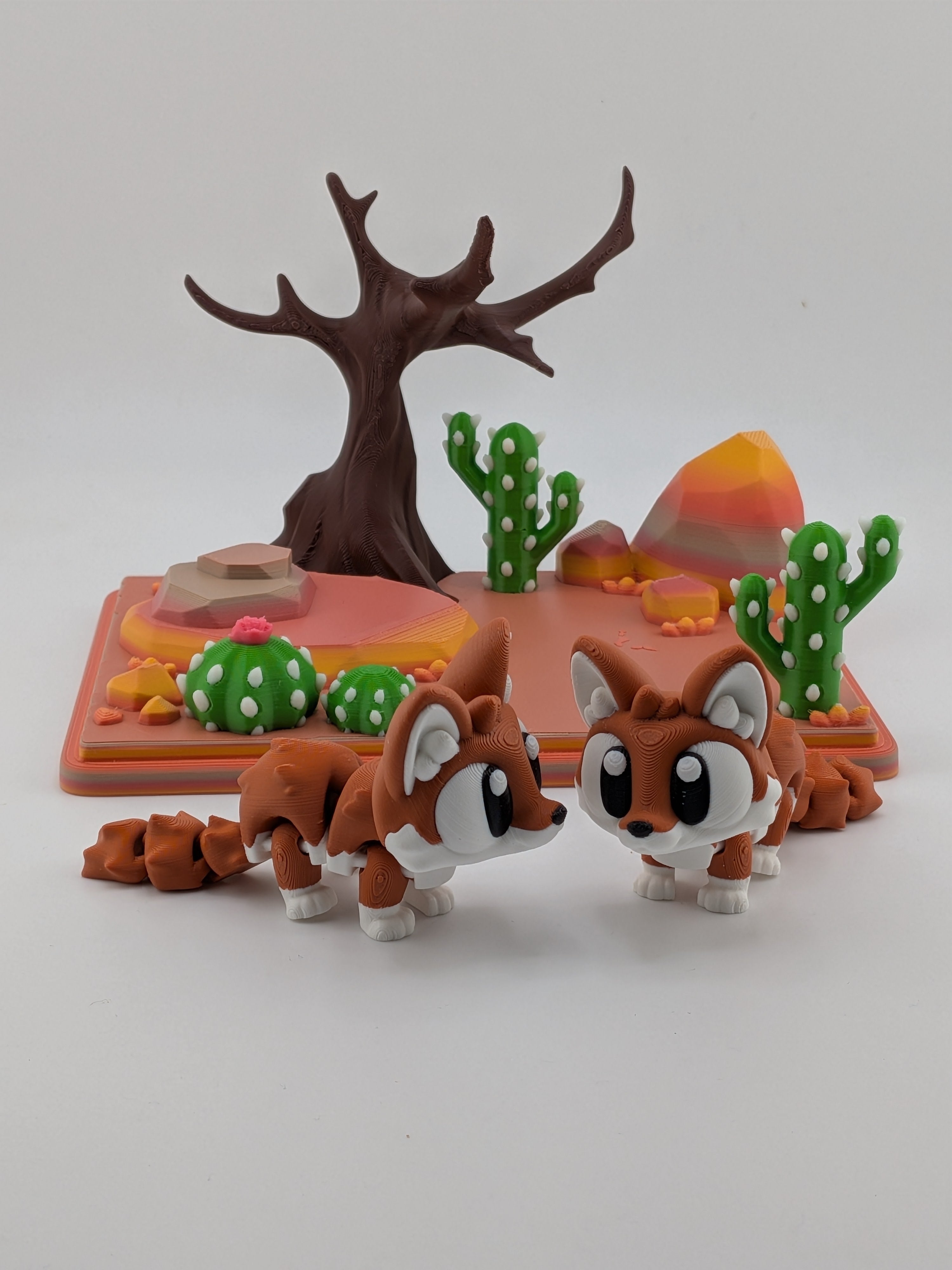 Fennec Fox Desert Diorama Display Set with 2 Articulated Flexi Foxes