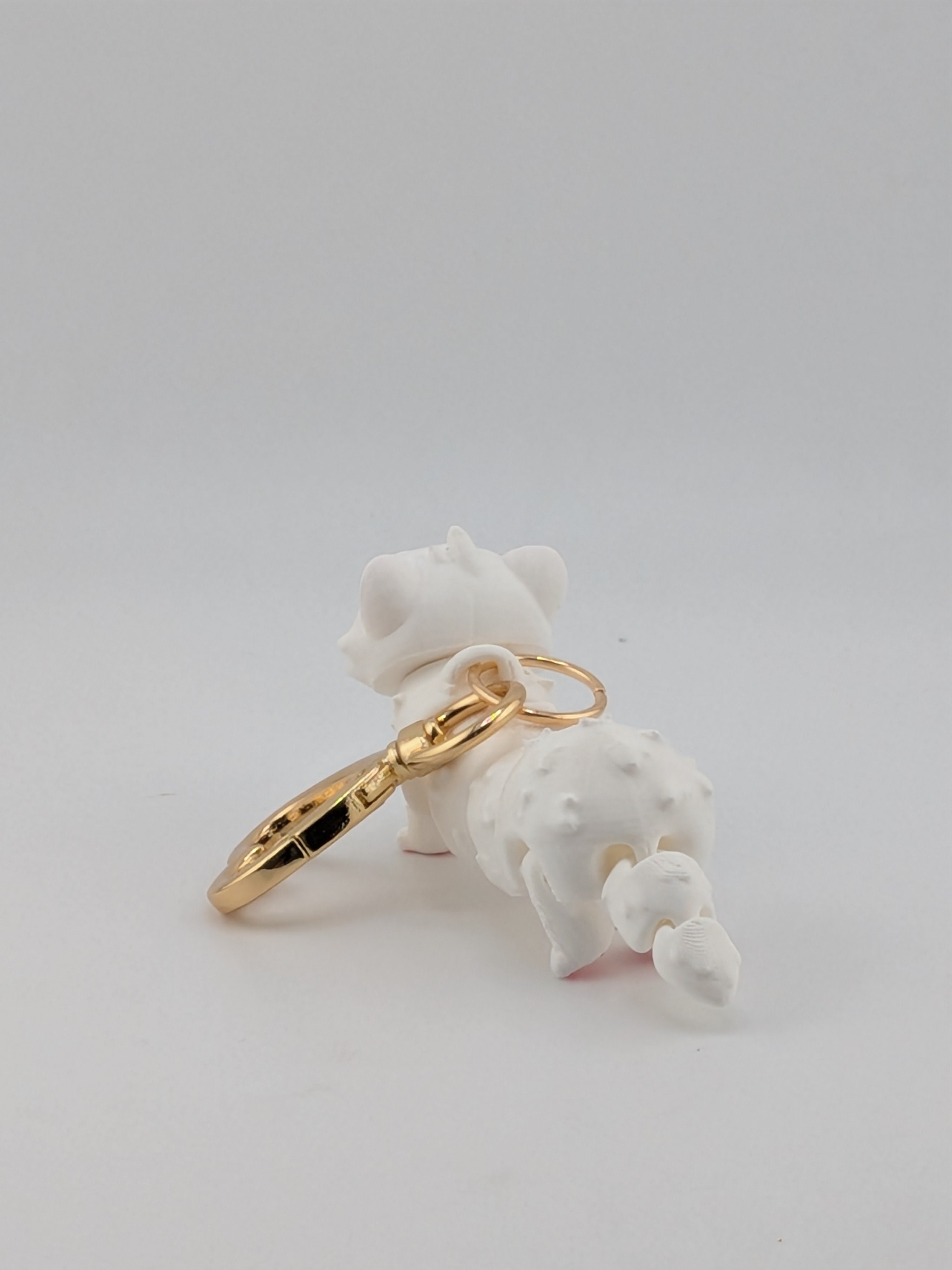 Articulated White Ferret Keychain Buddy Flexi Weasel Toy Gold Heart Clasp