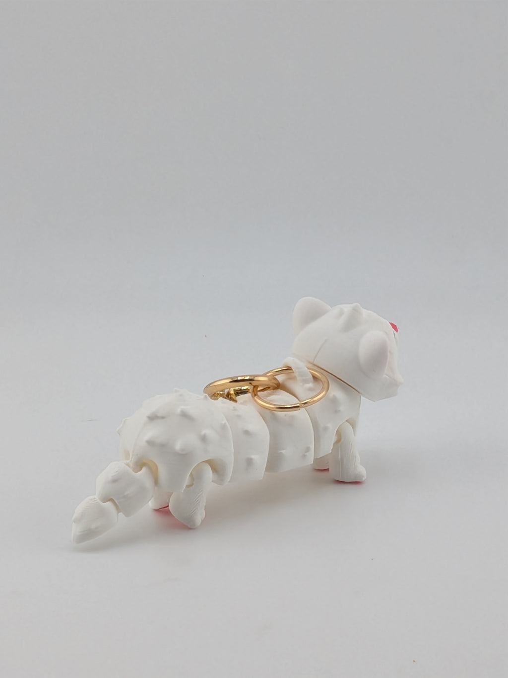Articulated White Ferret Keychain Buddy Flexi Weasel Toy Gold Heart Clasp
