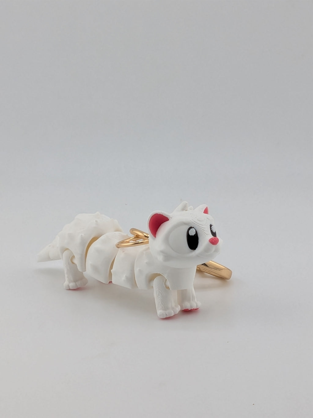 Articulated White Ferret Keychain Buddy Flexi Weasel Toy Gold Heart Clasp