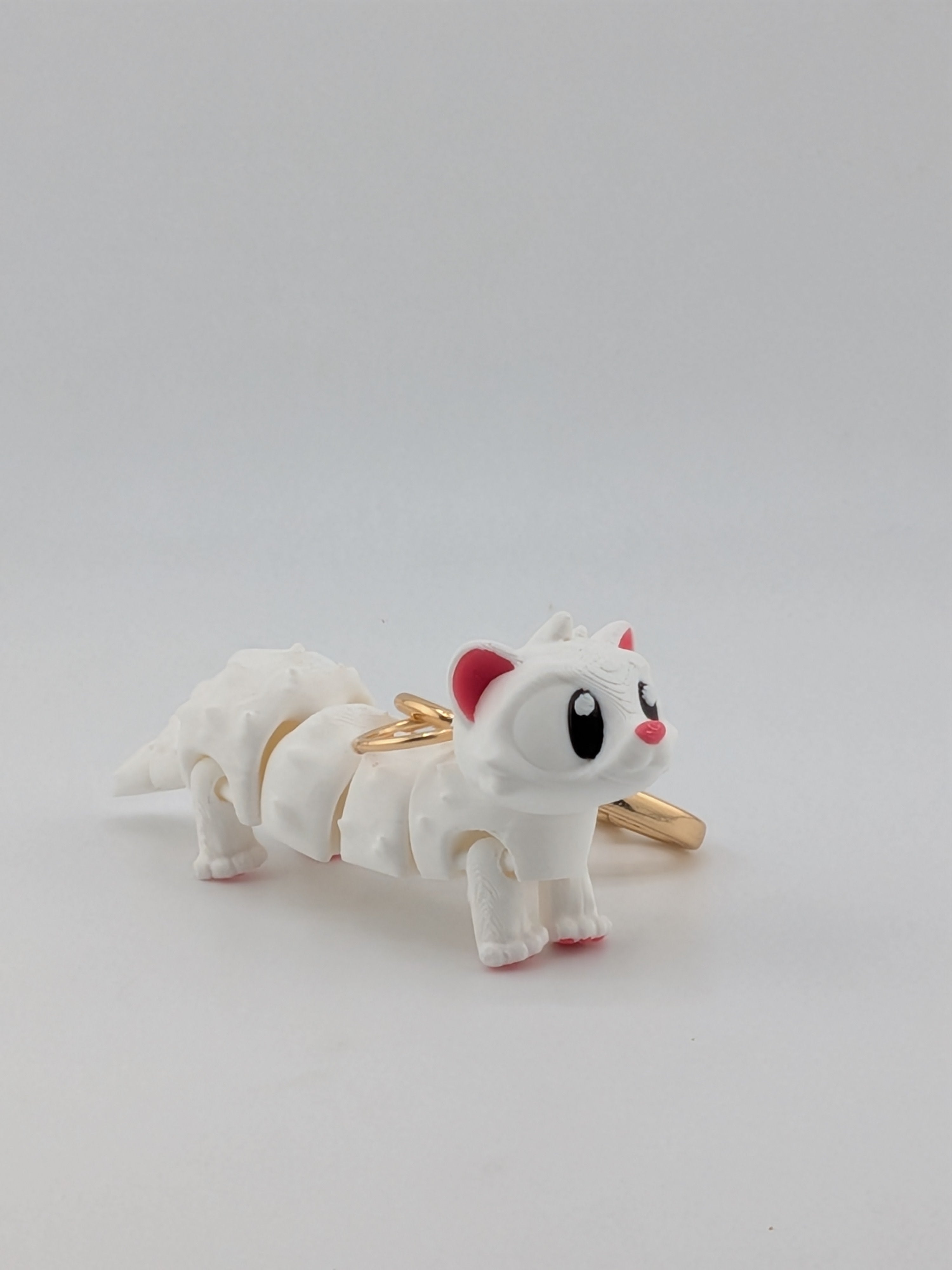 Articulated White Ferret Keychain Buddy Flexi Weasel Toy Gold Heart Clasp