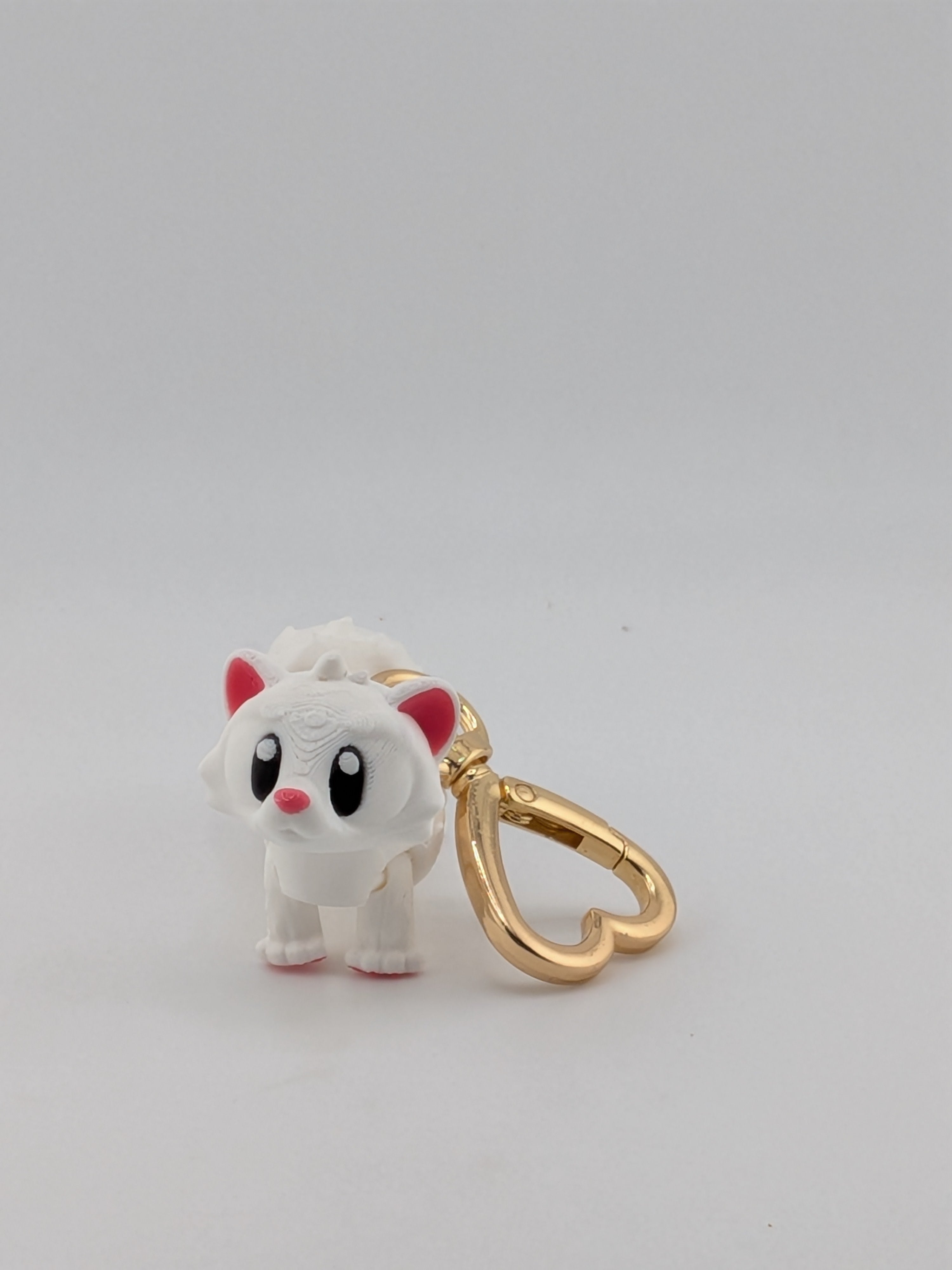 Articulated White Ferret Keychain Buddy Flexi Weasel Toy Gold Heart Clasp
