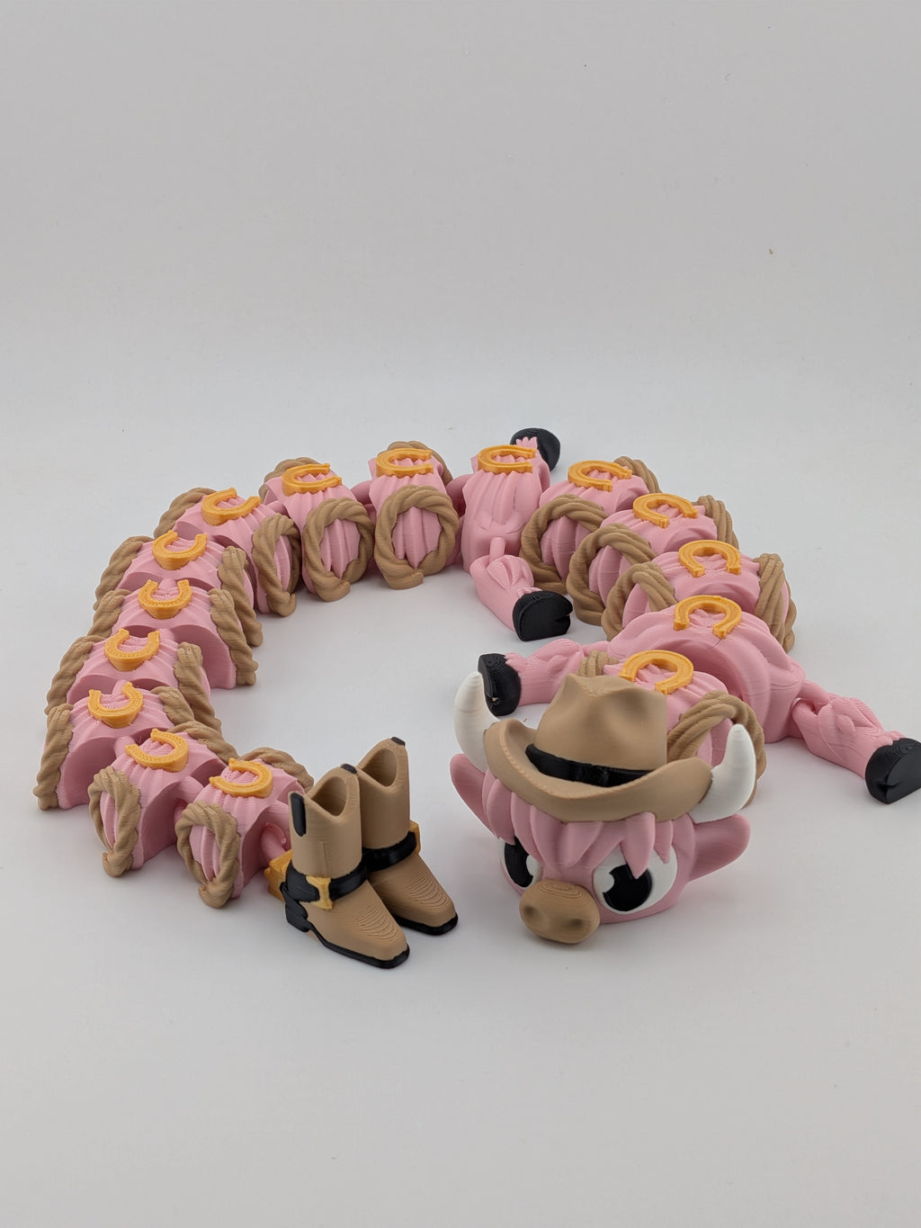 16 Inch Articulated Highland Cow Dragon Toy Flexi Pink Western Cowgirl Boots