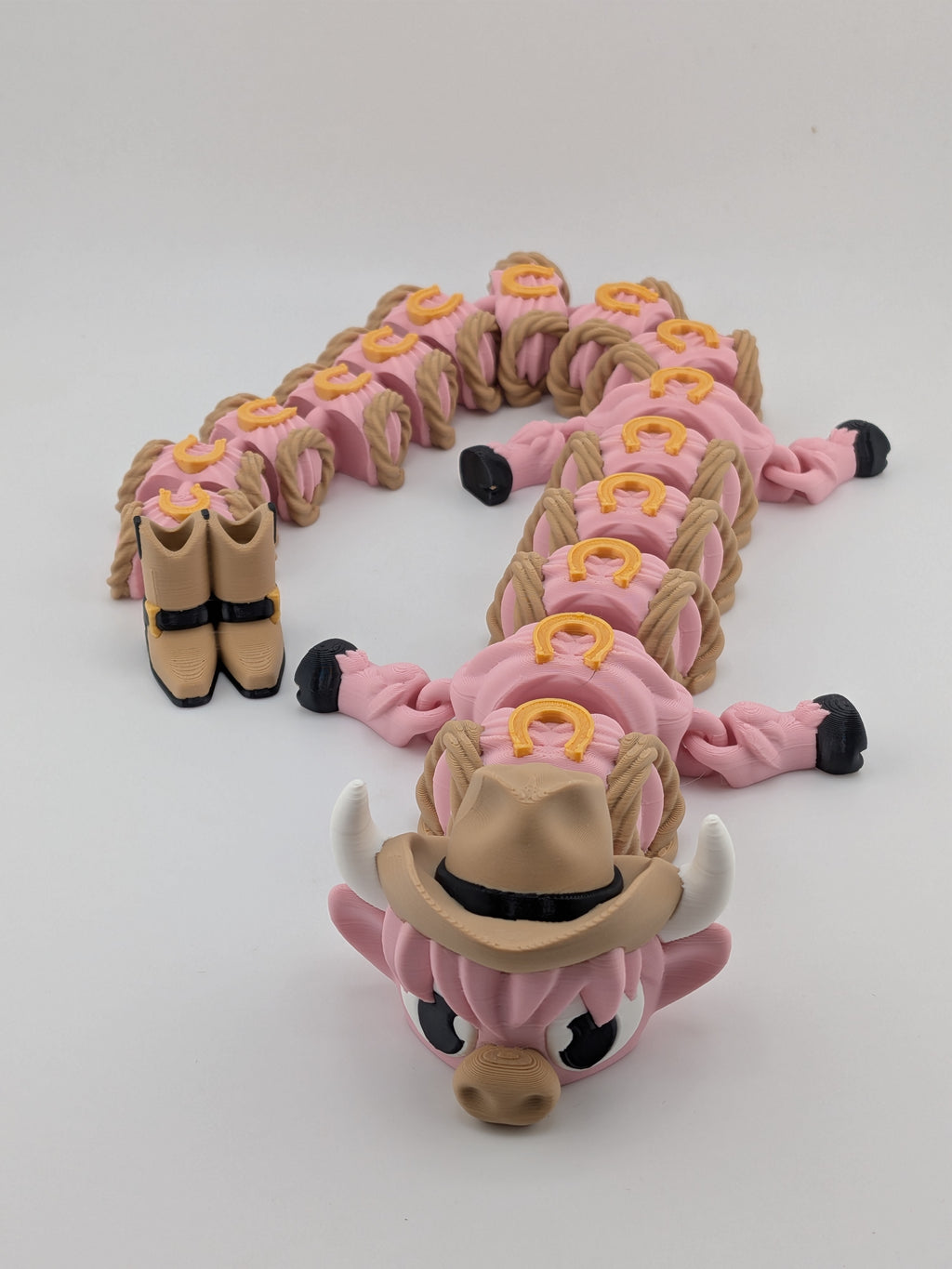 16 Inch Articulated Highland Cow Dragon Toy Flexi Pink Western Cowgirl Boots