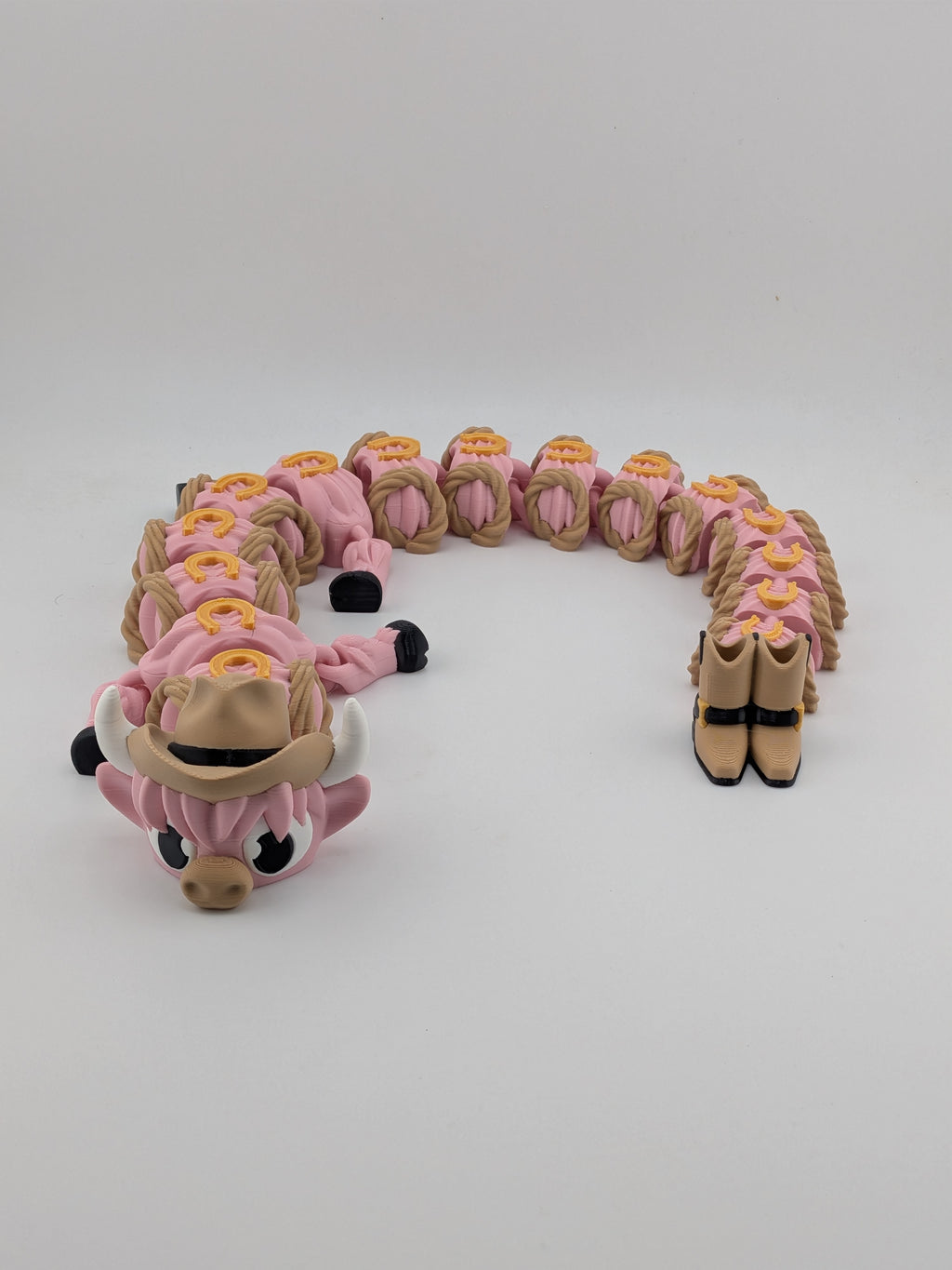 16 Inch Articulated Highland Cow Dragon Toy Flexi Pink Western Cowgirl Boots