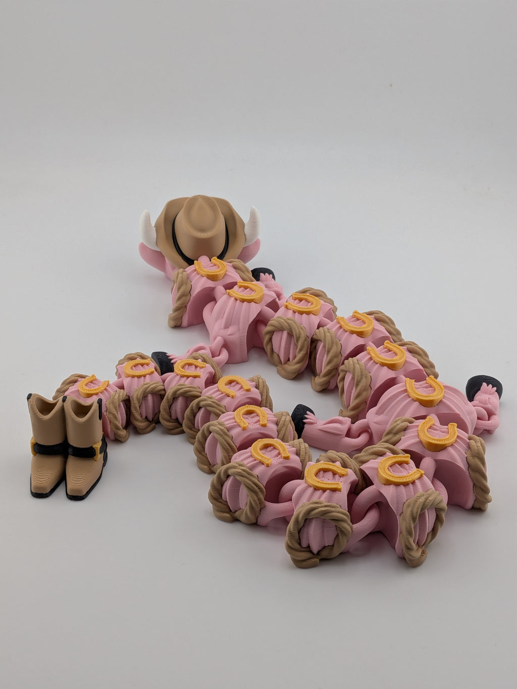 16 Inch Articulated Highland Cow Dragon Toy Flexi Pink Western Cowgirl Boots