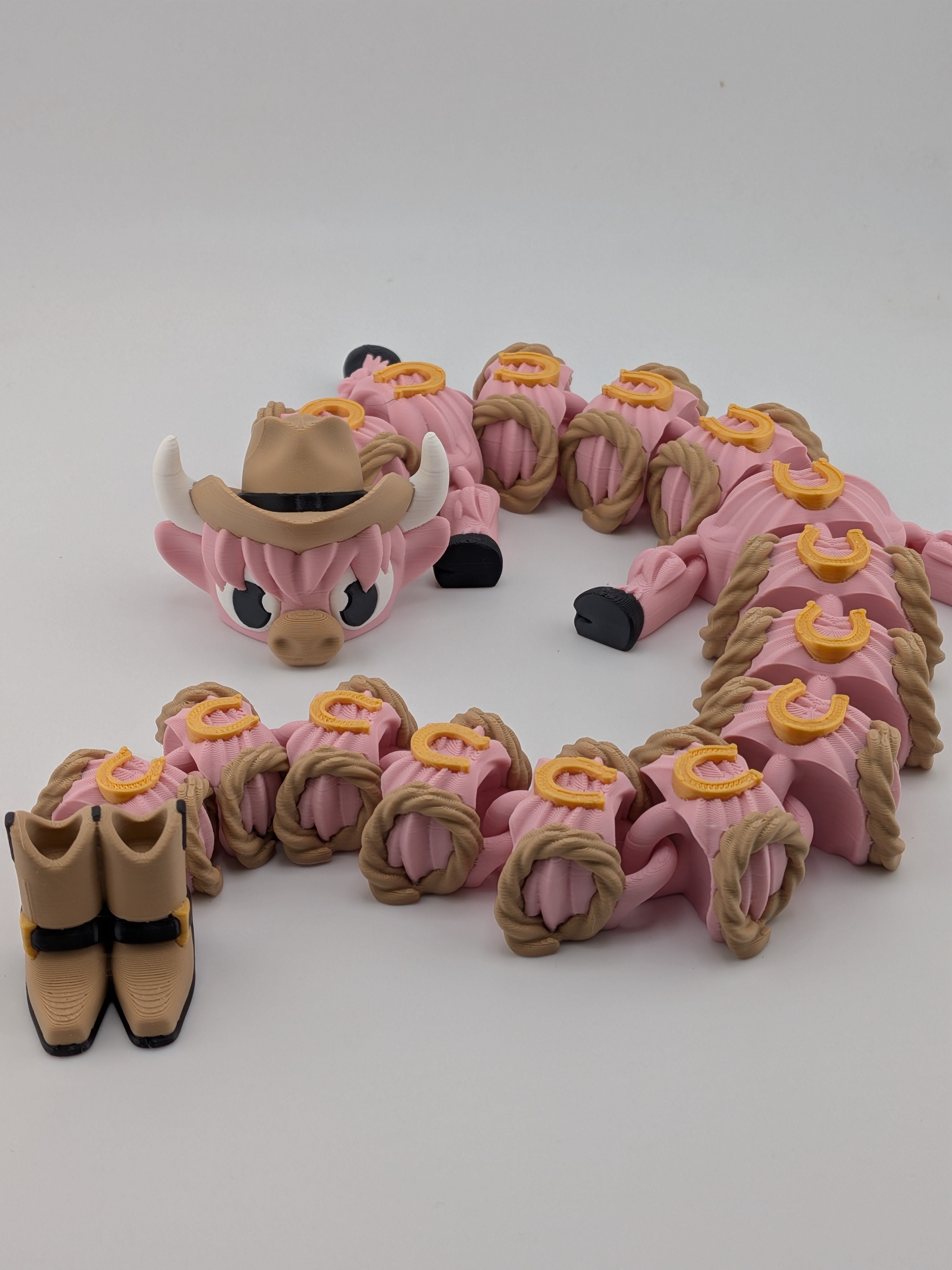 16 Inch Articulated Highland Cow Dragon Toy Flexi Pink Western Cowgirl Boots