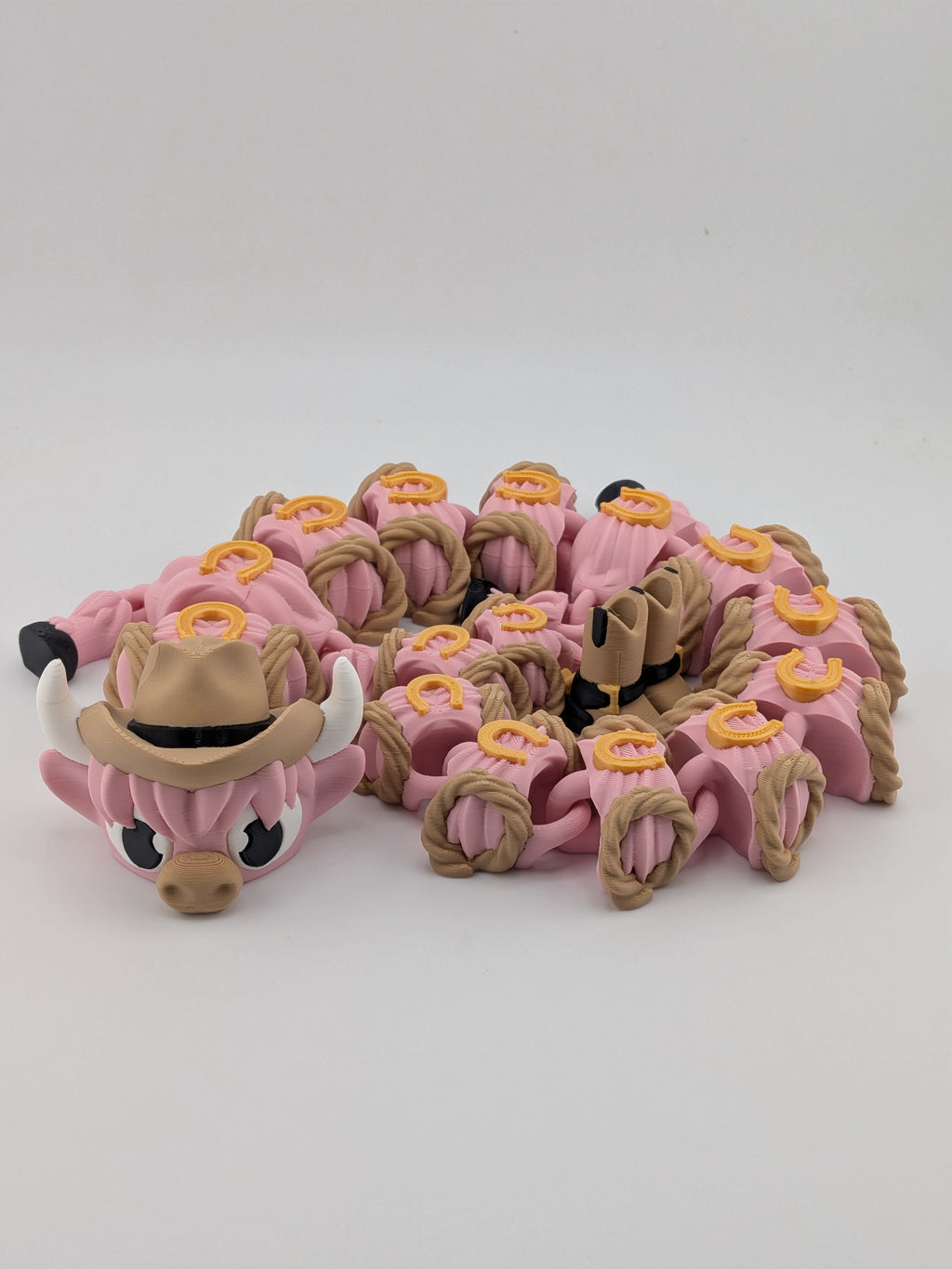 16 Inch Articulated Highland Cow Dragon Toy Flexi Pink Western Cowgirl Boots