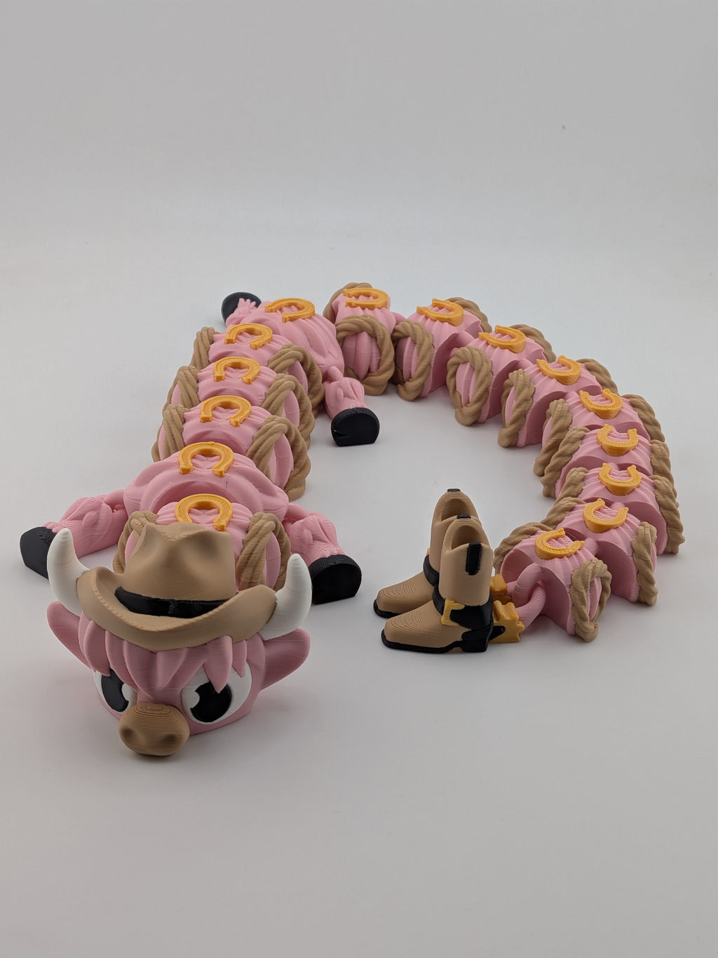 16 Inch Articulated Highland Cow Dragon Toy Flexi Pink Western Cowgirl Boots