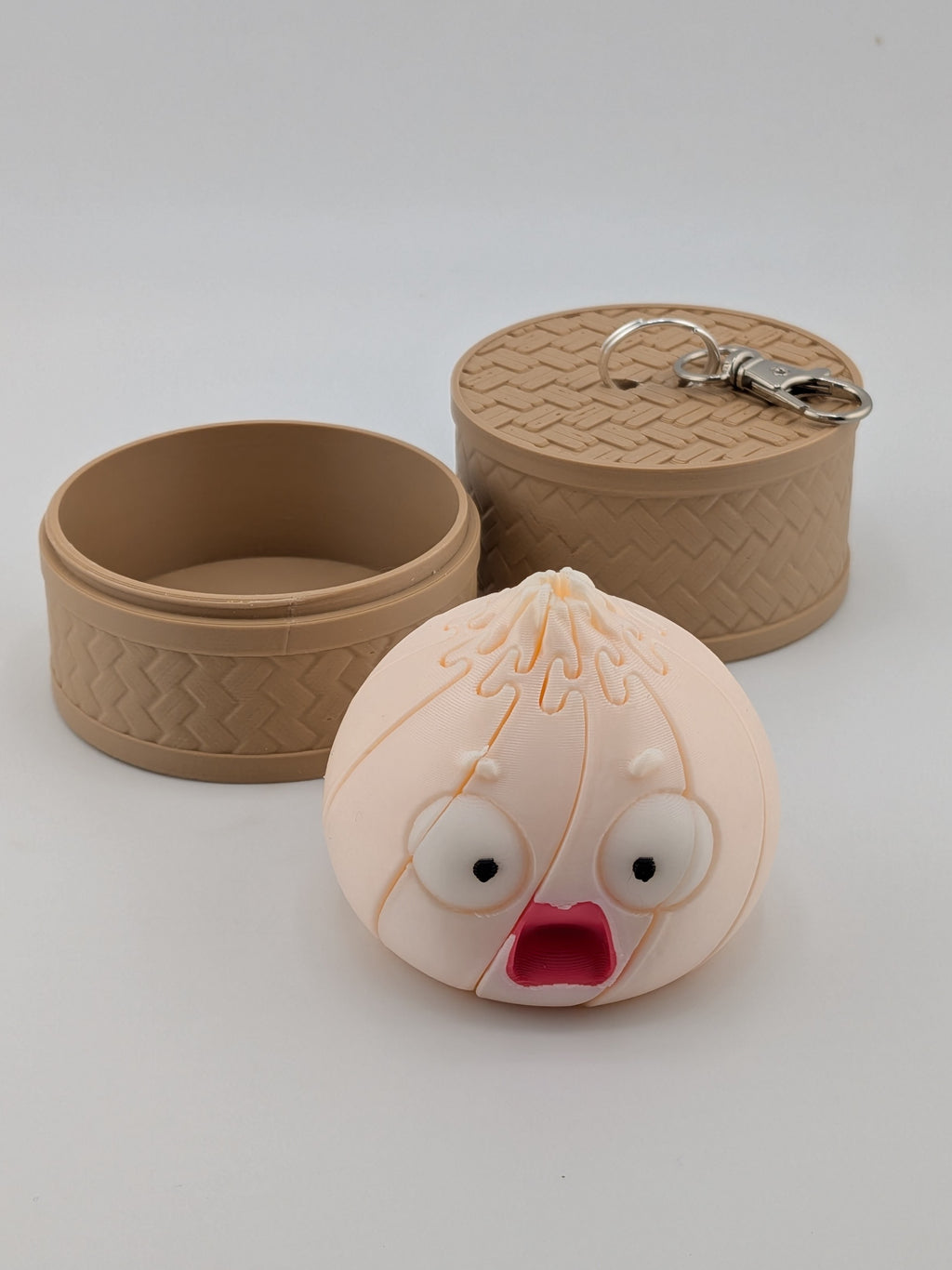 Articulated Dumpling Fidget Toy with Steamer Basket Keychain Flexi Bao Bun Clip