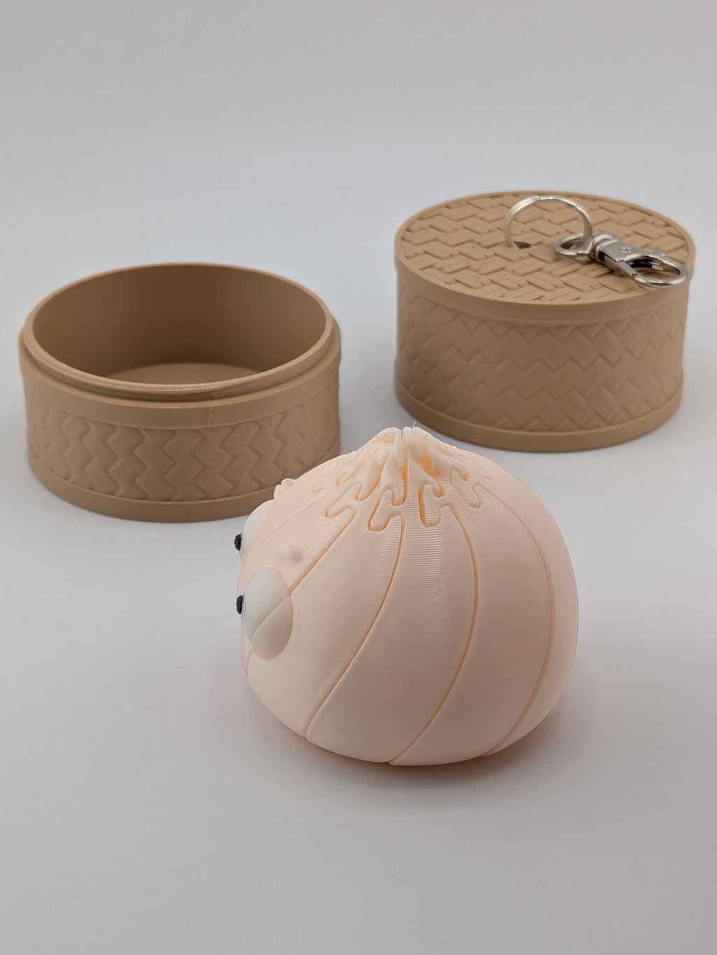 Articulated Dumpling Fidget Toy with Steamer Basket Keychain Flexi Bao Bun Clip