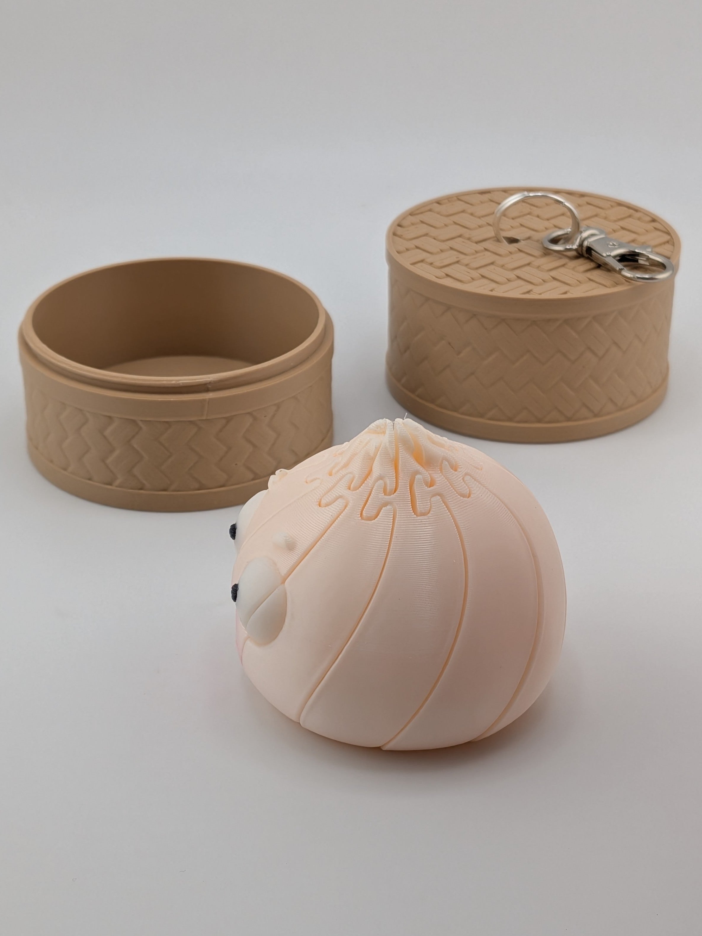Articulated Dumpling Fidget Toy with Steamer Basket Keychain Flexi Bao Bun Clip