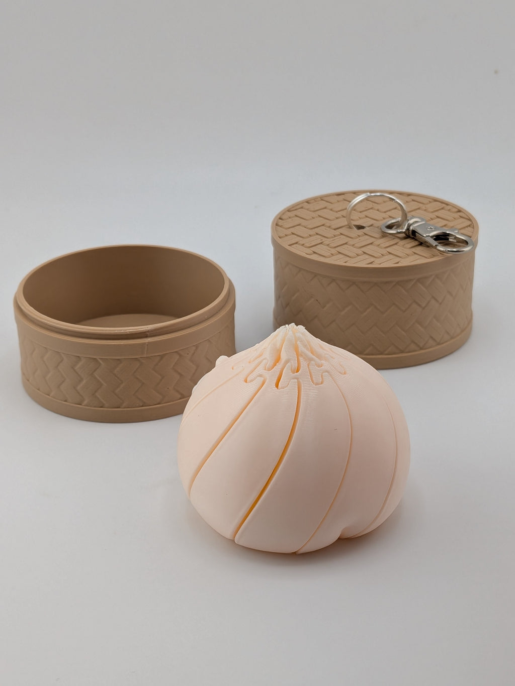 Articulated Dumpling Fidget Toy with Steamer Basket Keychain Flexi Bao Bun Clip