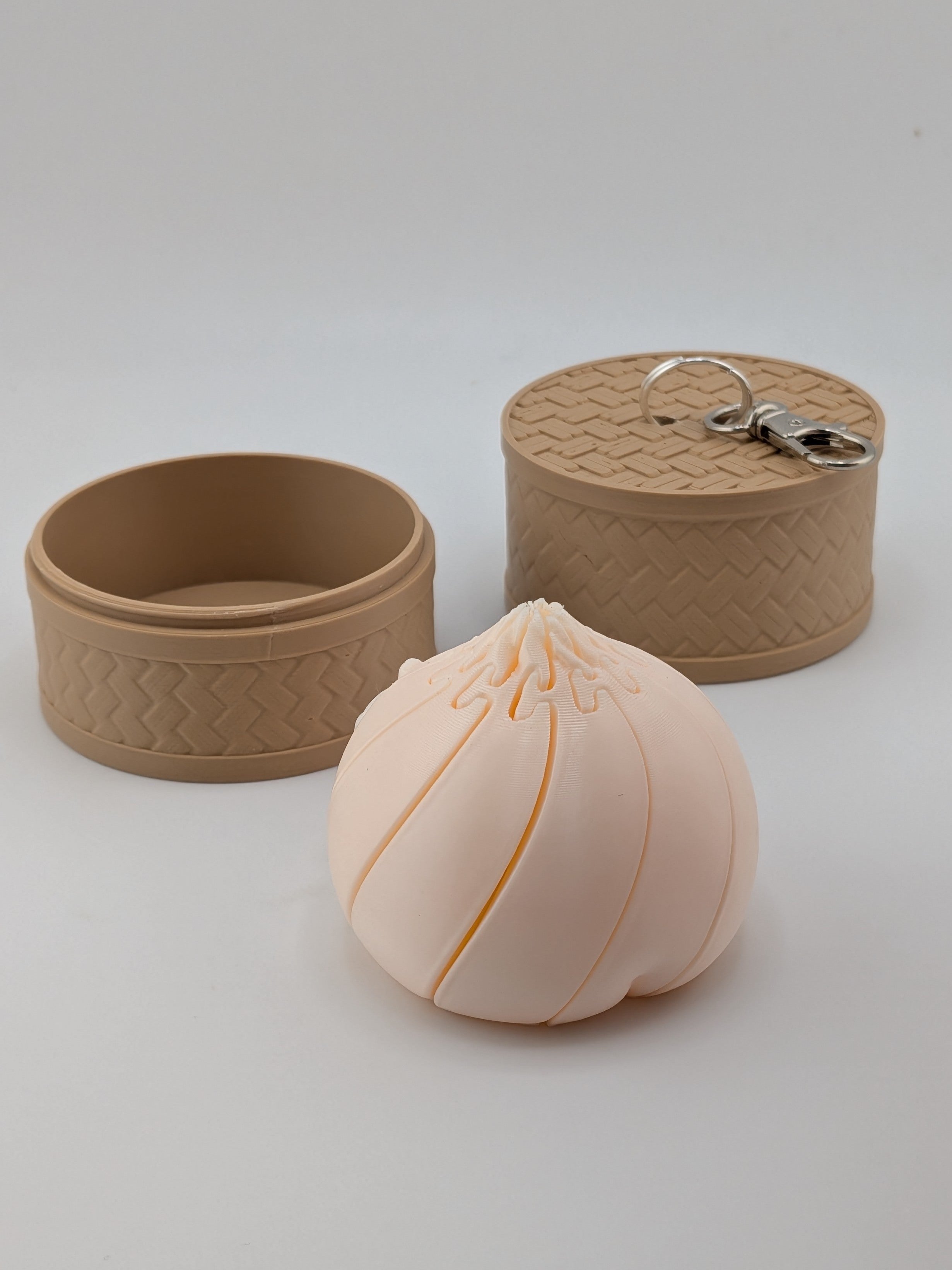 Articulated Dumpling Fidget Toy with Steamer Basket Keychain Flexi Bao Bun Clip