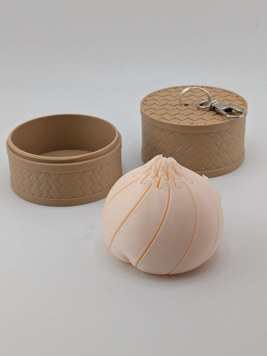 Articulated Dumpling Fidget Toy with Steamer Basket Keychain Flexi Bao Bun Clip