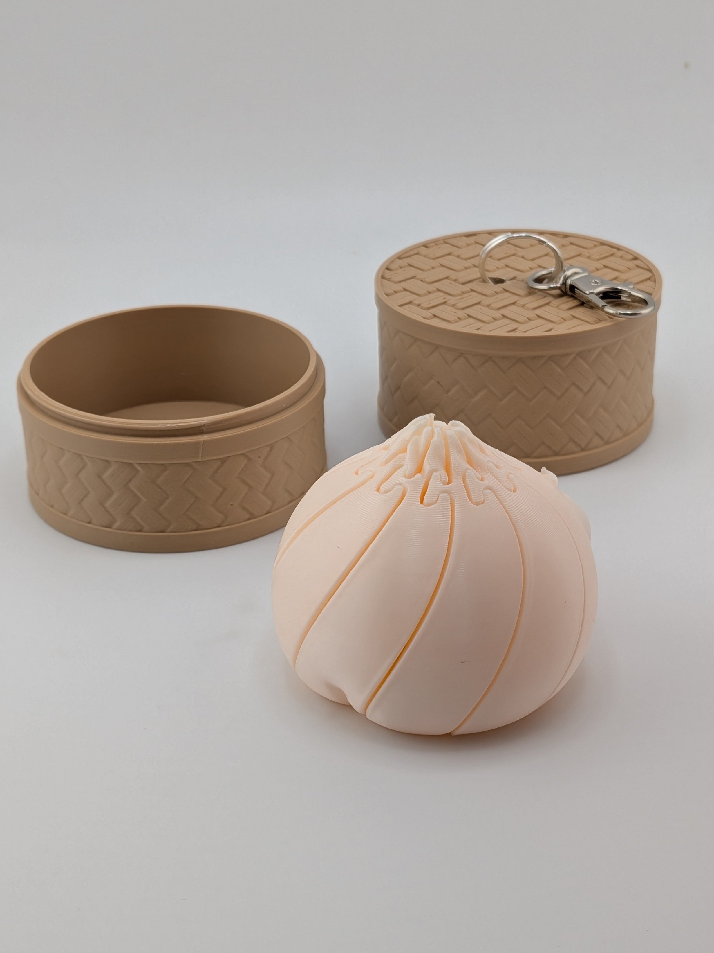 Articulated Dumpling Fidget Toy with Steamer Basket Keychain Flexi Bao Bun Clip