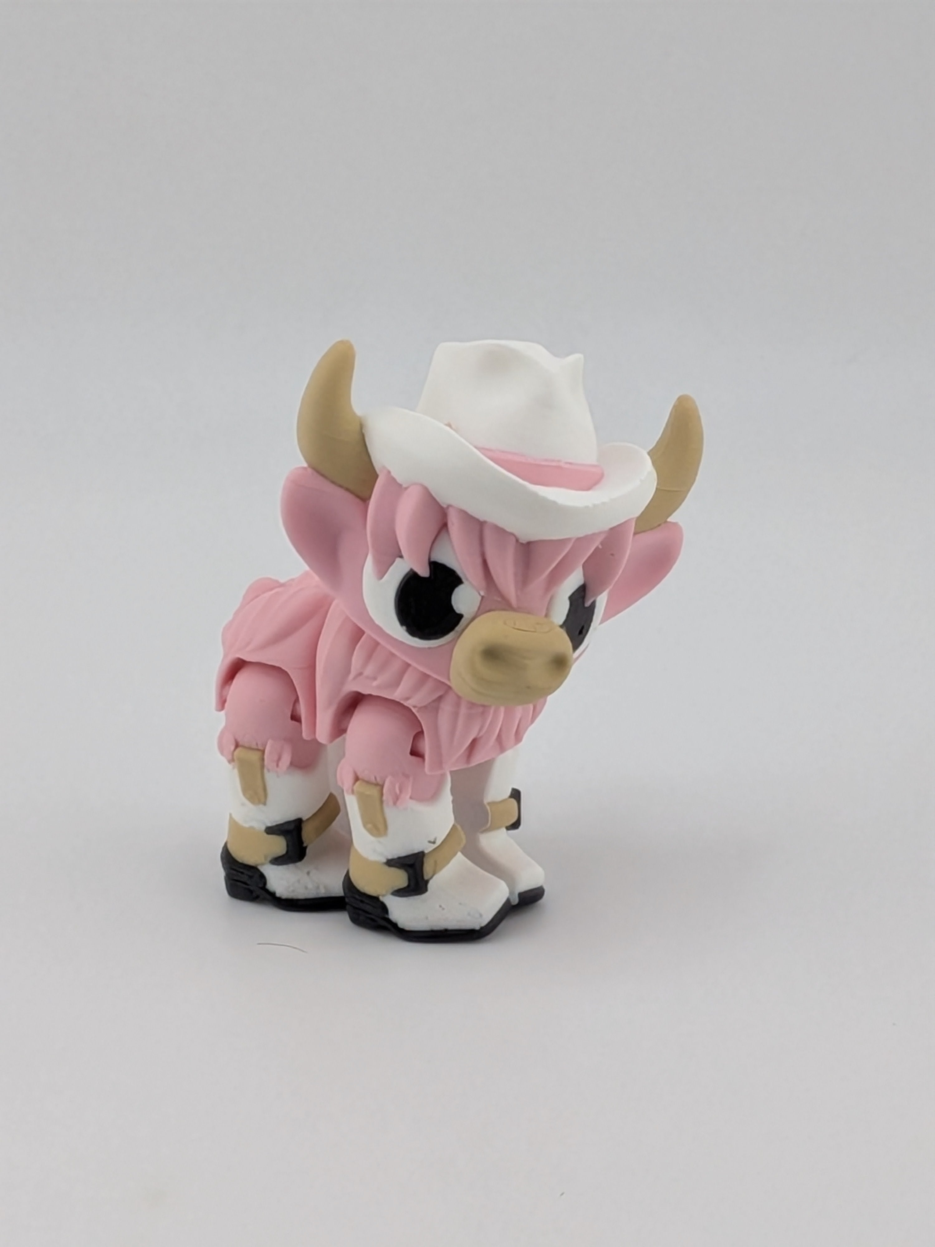 2.25" Articulated Highland Cow Toy Western Cowboy Cowgirl Pink Brown Flexi