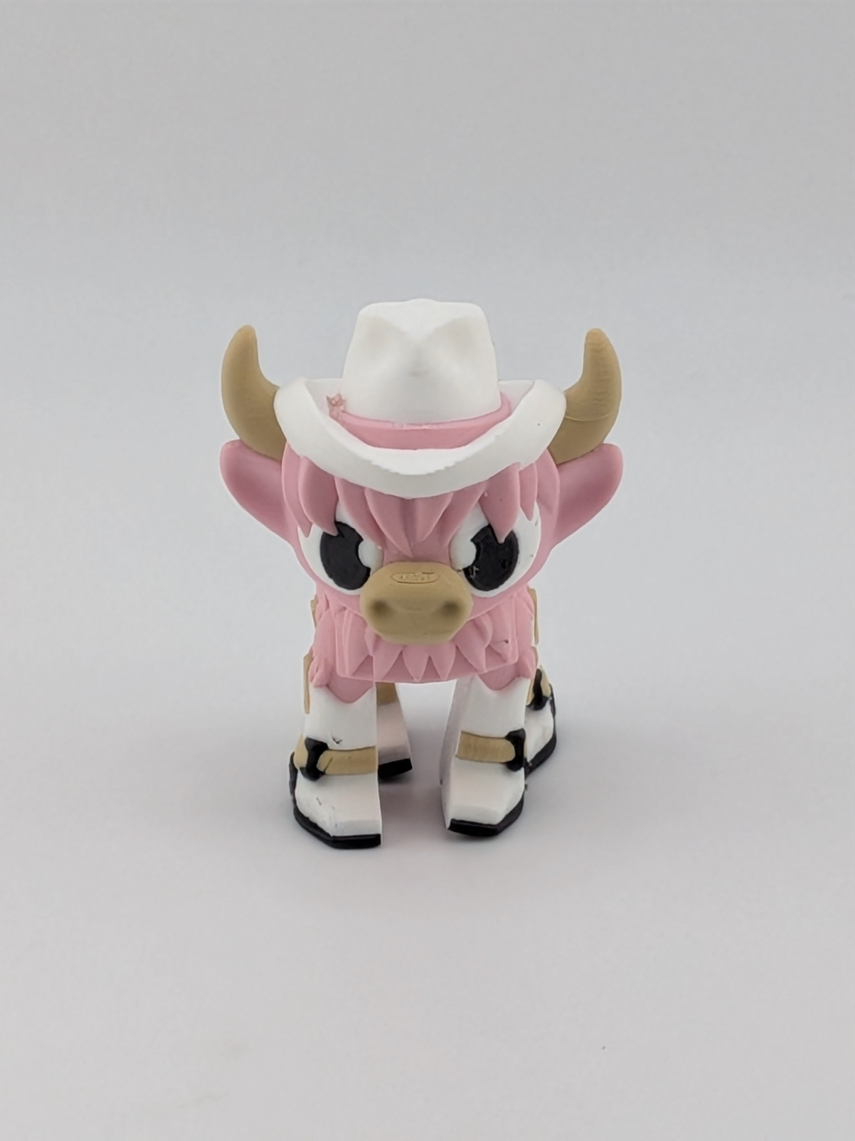 2.25" Articulated Highland Cow Toy Western Cowboy Cowgirl Pink Brown Flexi