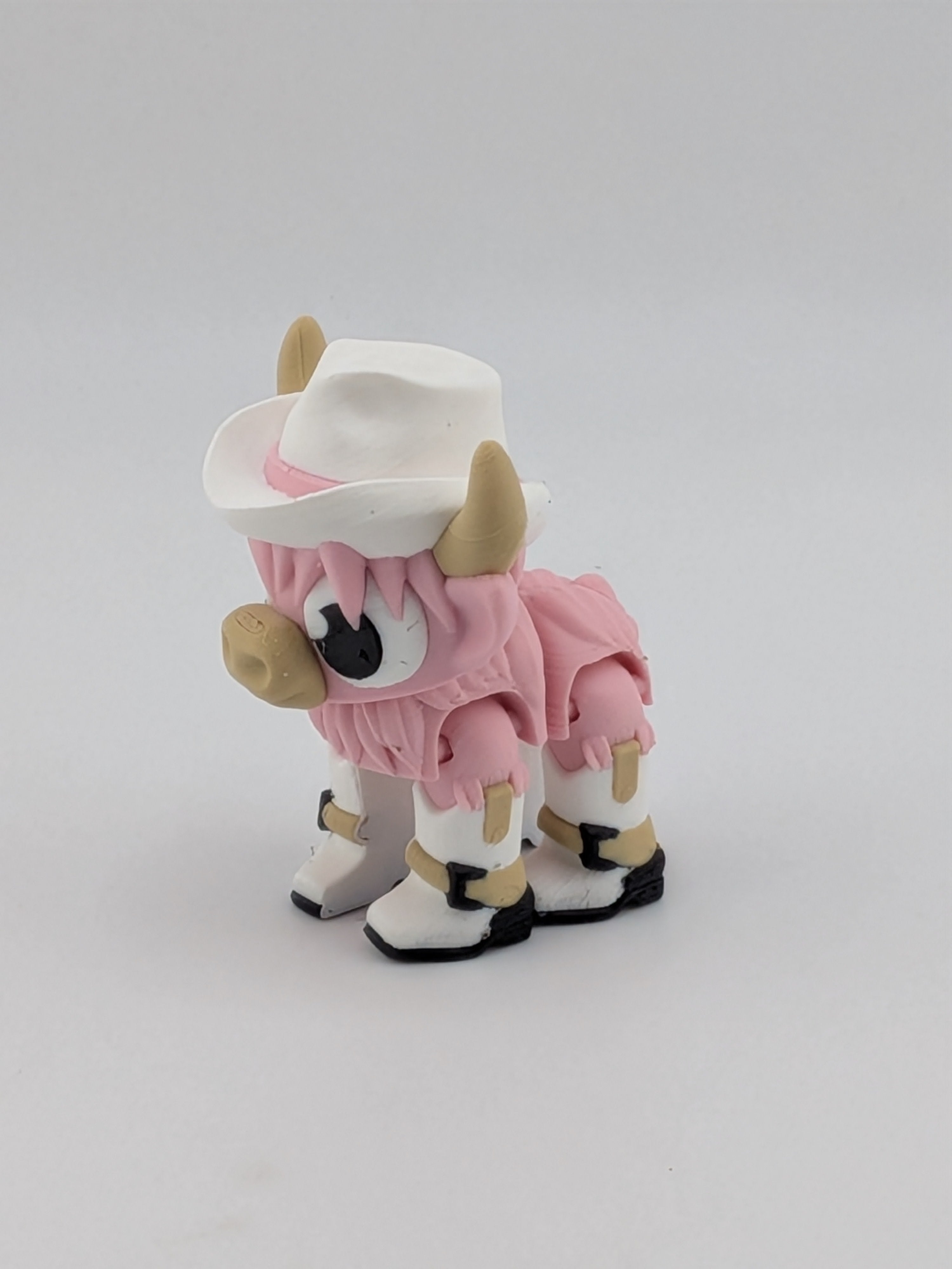 2.25" Articulated Highland Cow Toy Western Cowboy Cowgirl Pink Brown Flexi