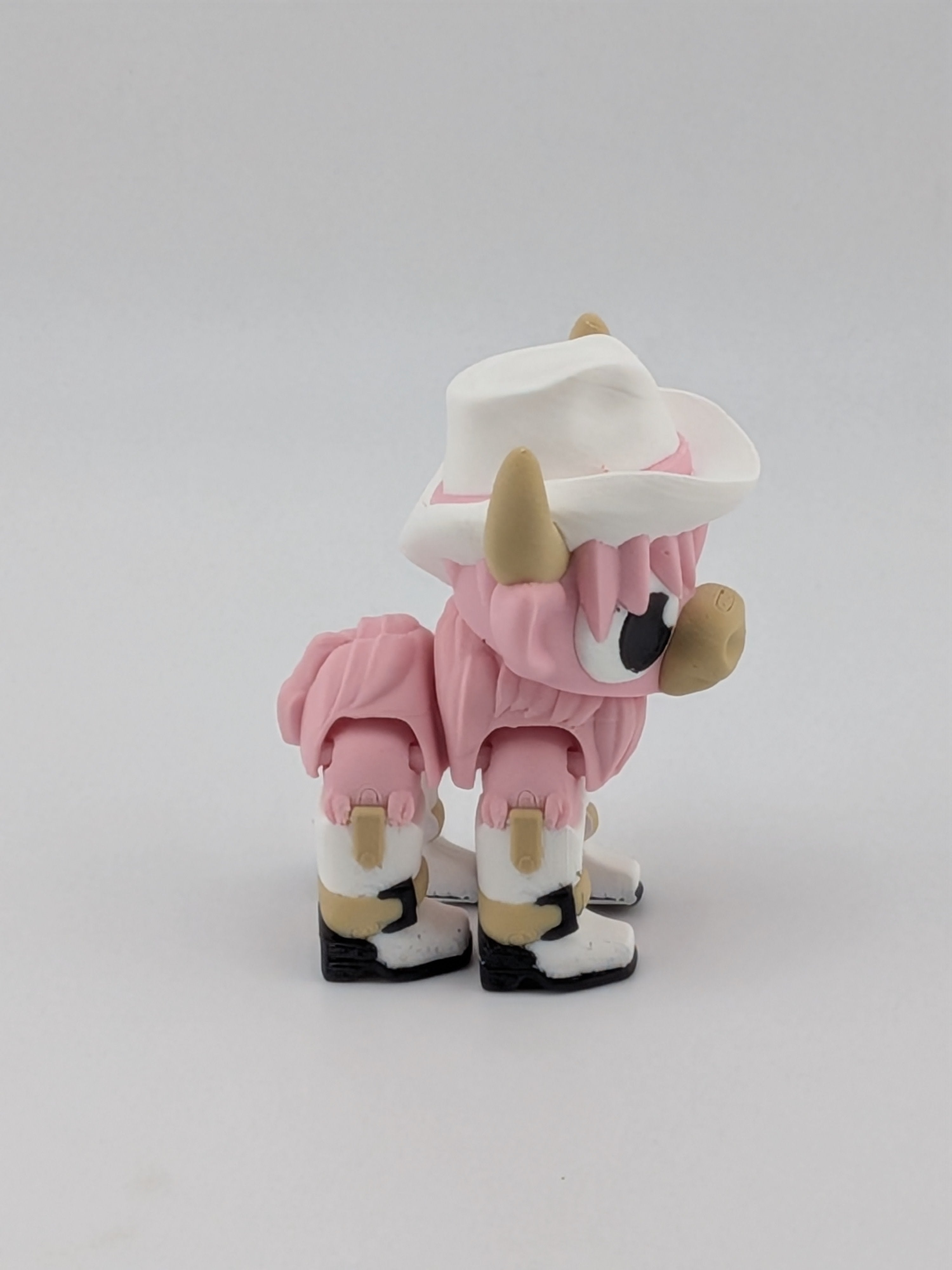2.25" Articulated Highland Cow Toy Western Cowboy Cowgirl Pink Brown Flexi