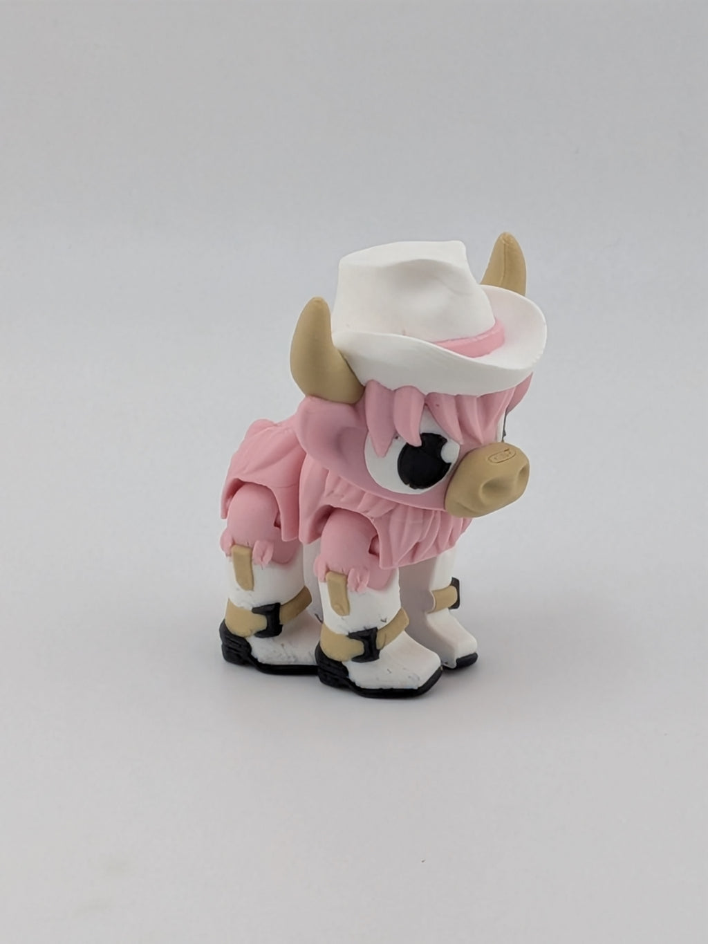 2.25" Articulated Highland Cow Toy Western Cowboy Cowgirl Pink Brown Flexi
