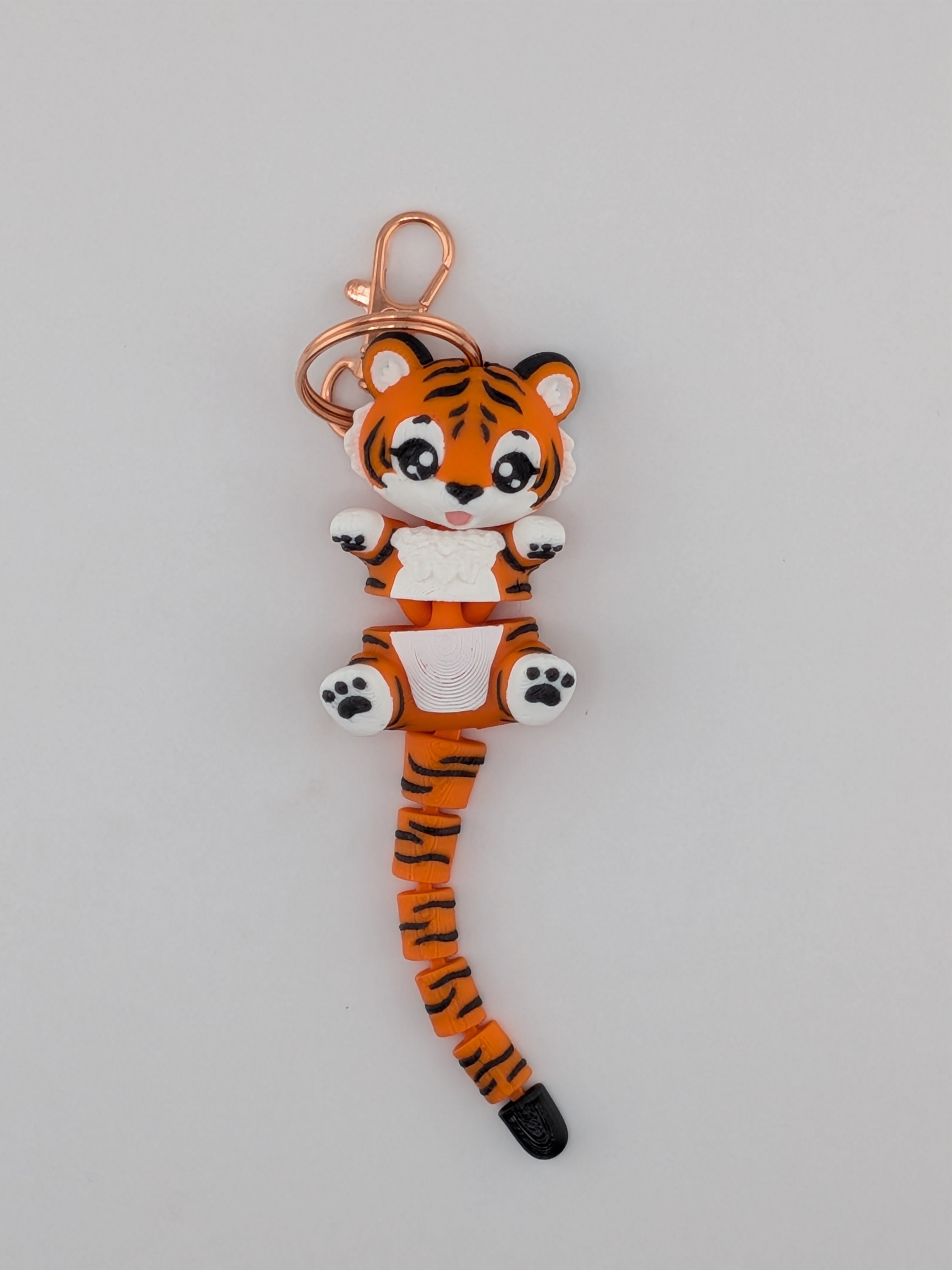Articulated Tiger Keychain Buddy Flexi Wild Cat Toy Rose Gold Clasp
