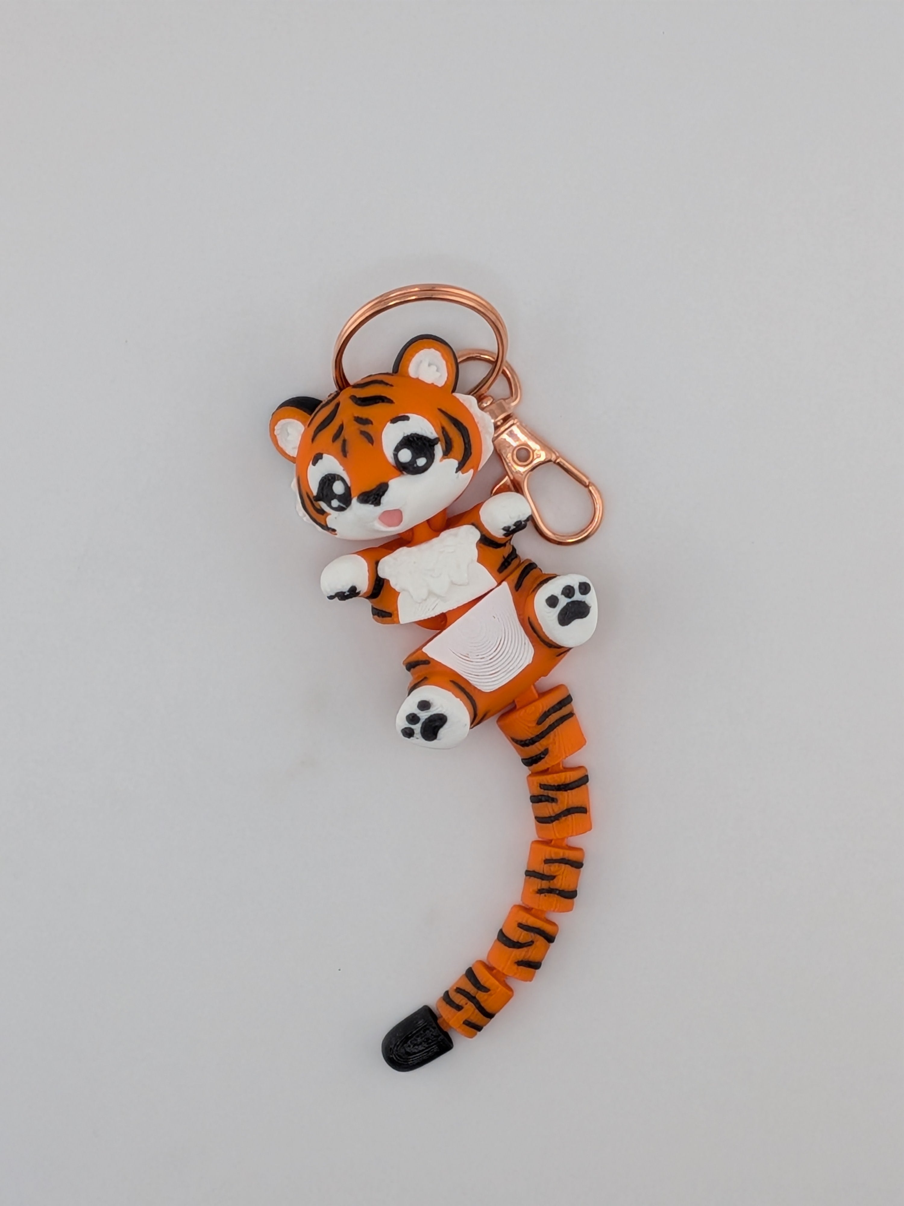 Articulated Tiger Keychain Buddy Flexi Wild Cat Toy Rose Gold Clasp