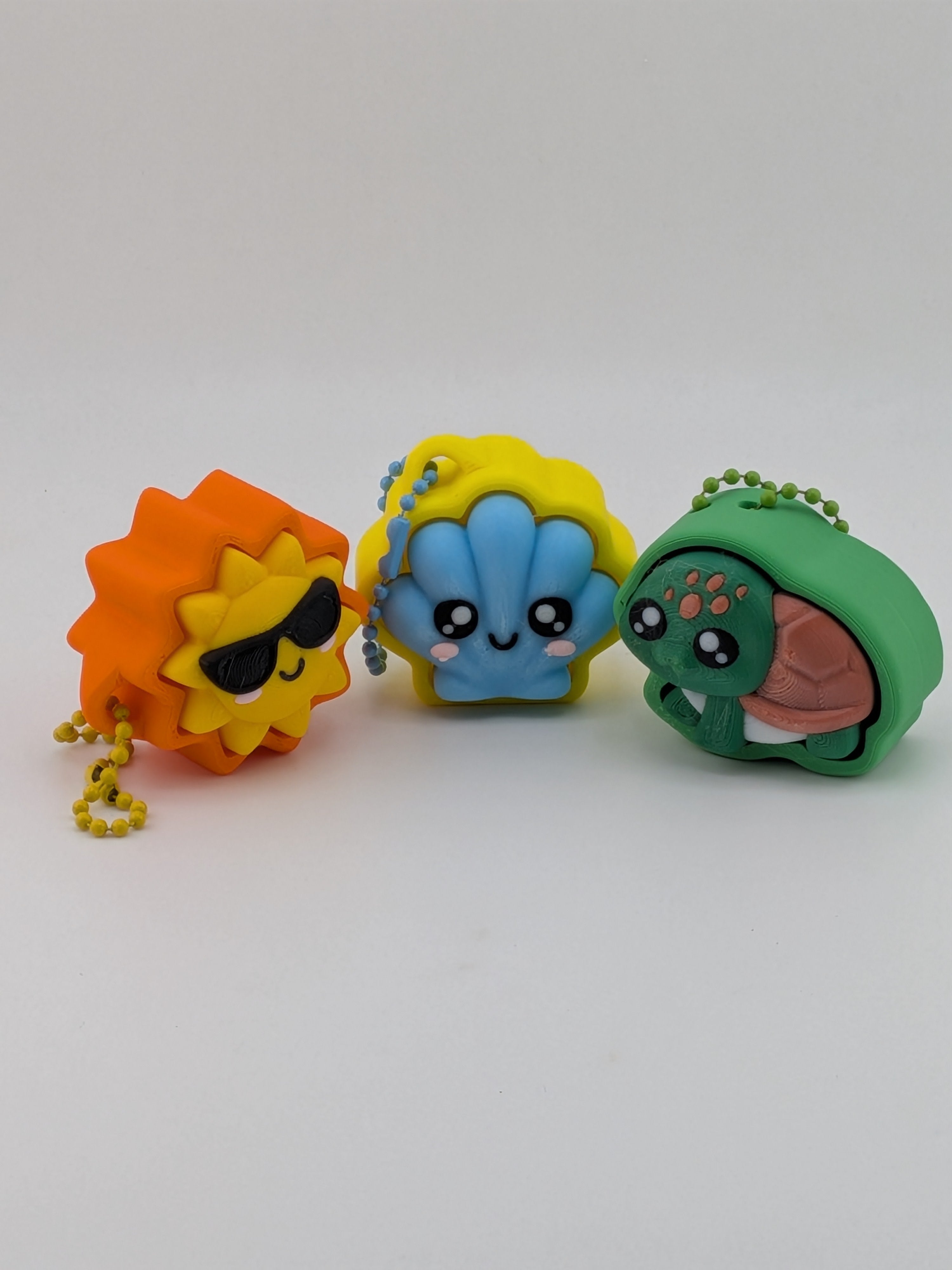 Beach Theme Fidget Keychain Cute Ocean Sun Turtle Shell Clicker Toy