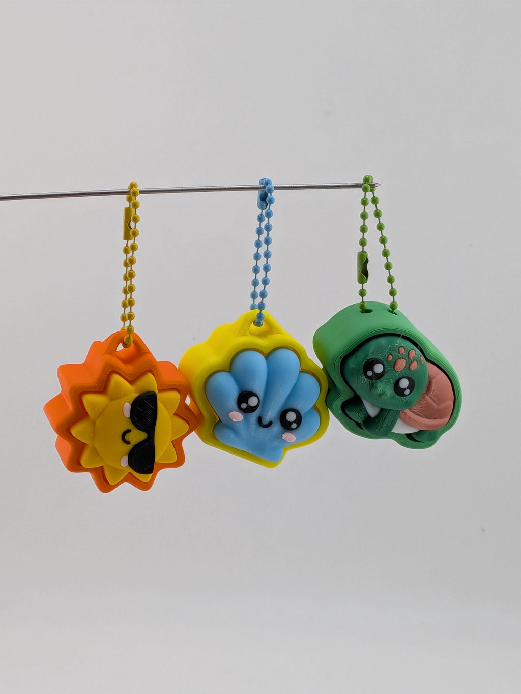 Beach Theme Fidget Keychain Cute Ocean Sun Turtle Shell Clicker Toy