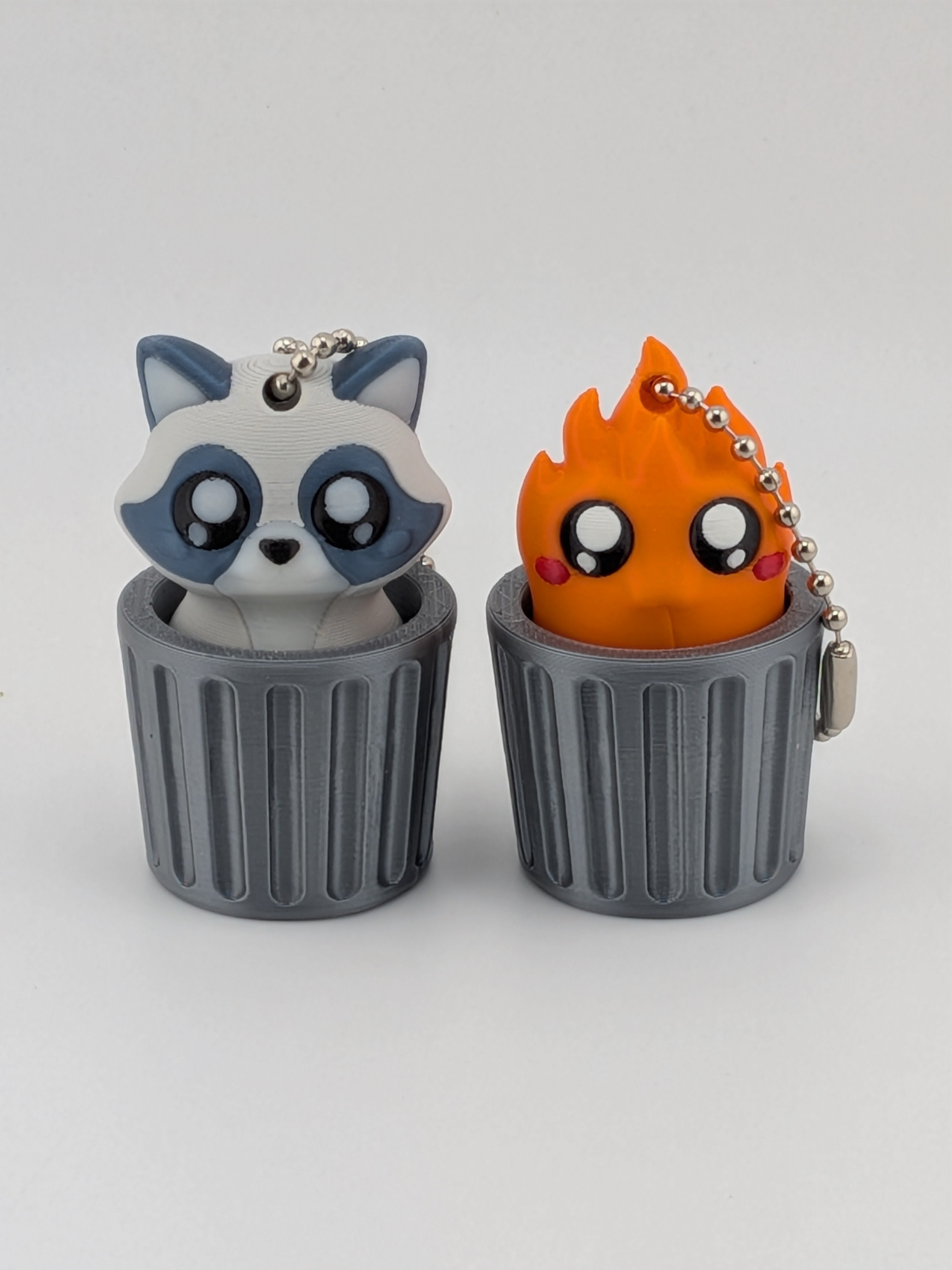 Garbage Can Fidget Keychain Cute Raccoon Dumpster Fire Clicker Toy