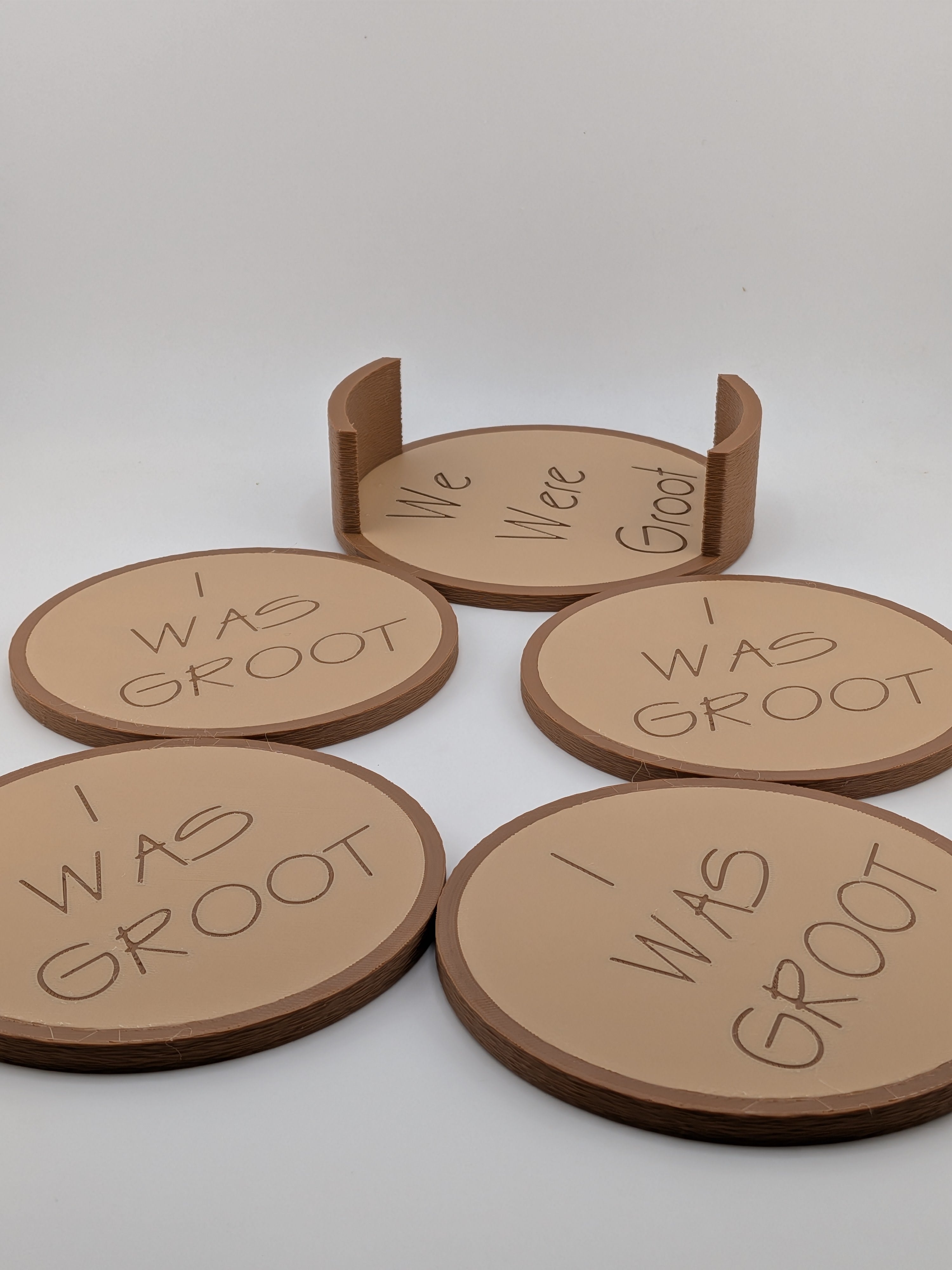Funny Wood Bark Drink Coaster Set I Was Groot We Were Groot Holder 4 Pack