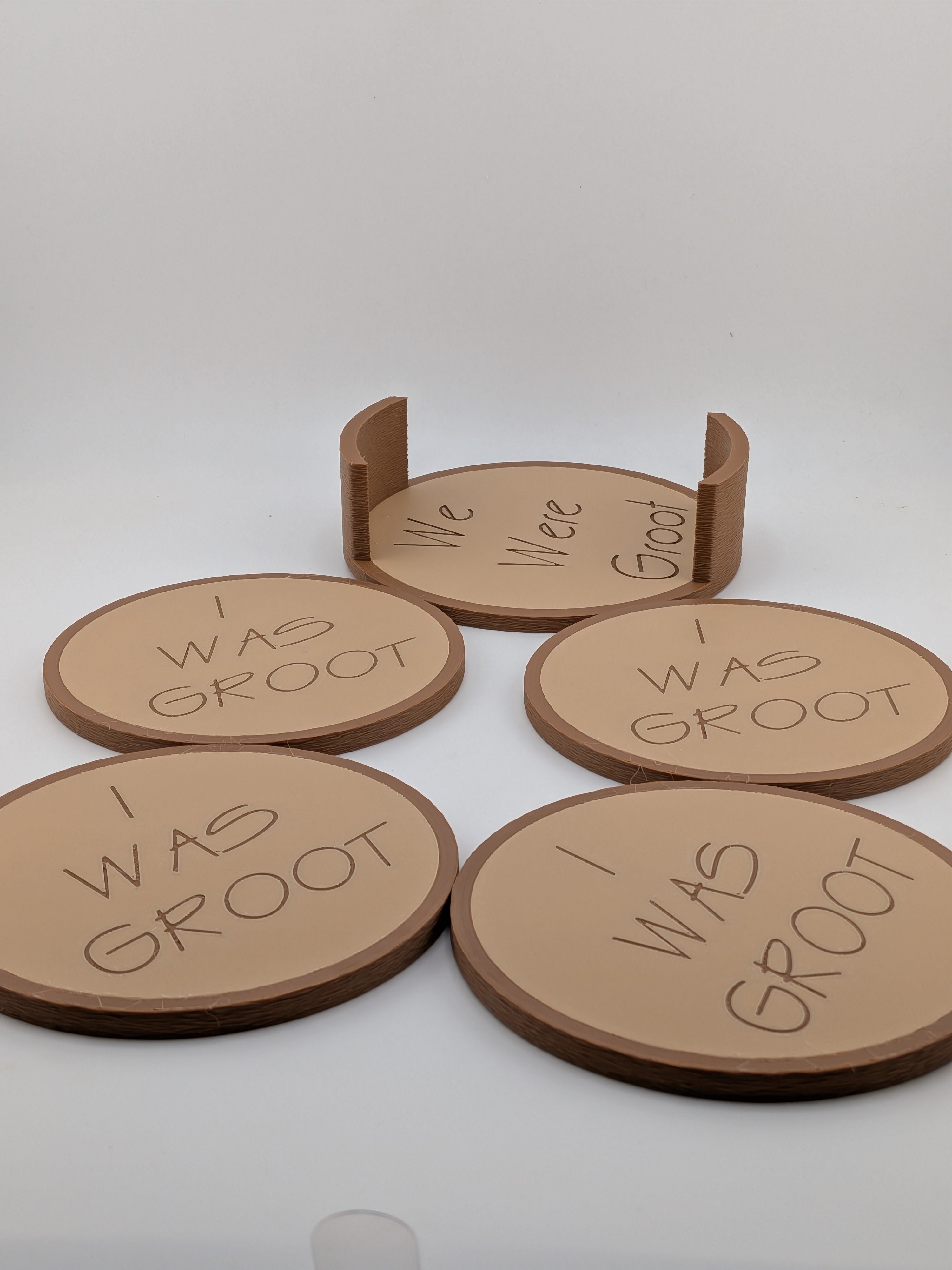 Funny Wood Bark Drink Coaster Set I Was Groot We Were Groot Holder 4 Pack