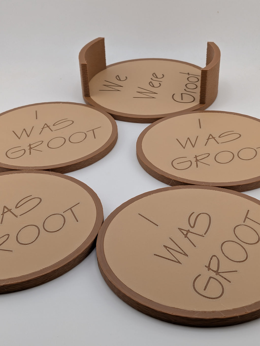 Funny Wood Bark Drink Coaster Set I Was Groot We Were Groot Holder 4 Pack