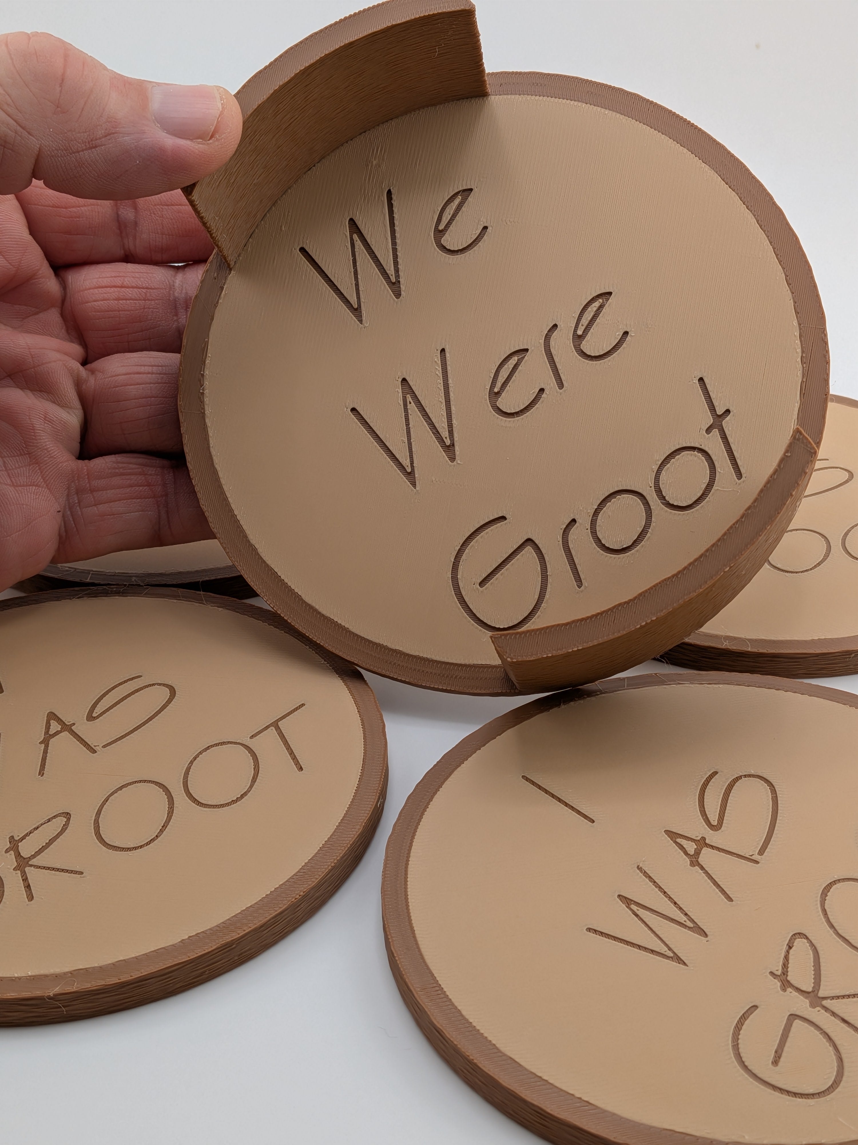 Funny Wood Bark Drink Coaster Set I Was Groot We Were Groot Holder 4 Pack