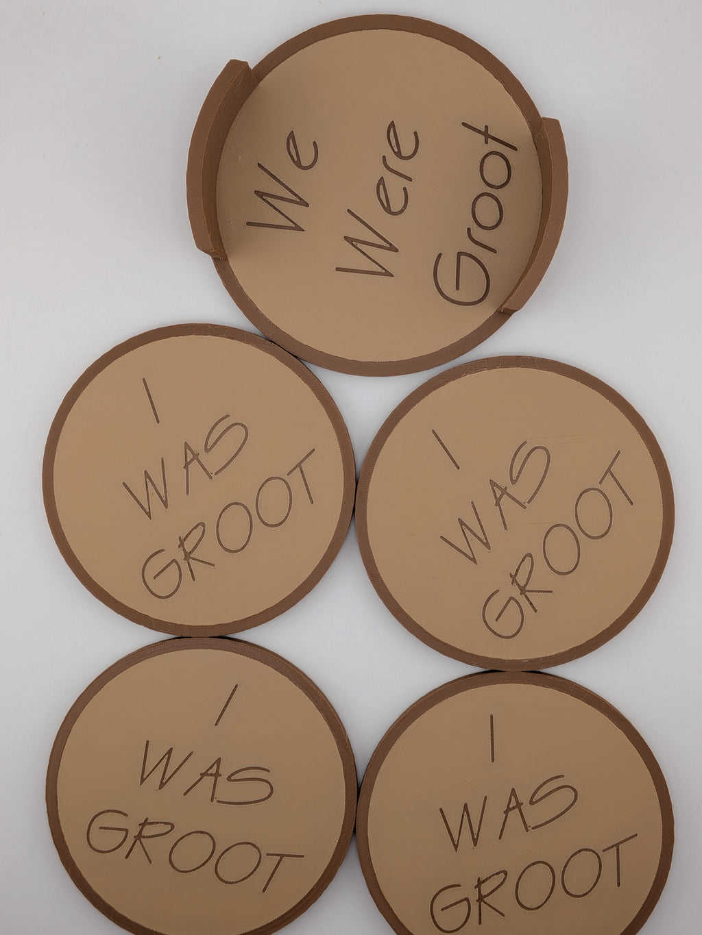 Funny Wood Bark Drink Coaster Set I Was Groot We Were Groot Holder 4 Pack