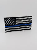 5.5 Inch Thin Line American Flag Waving Magnet Police Fire Military Silver