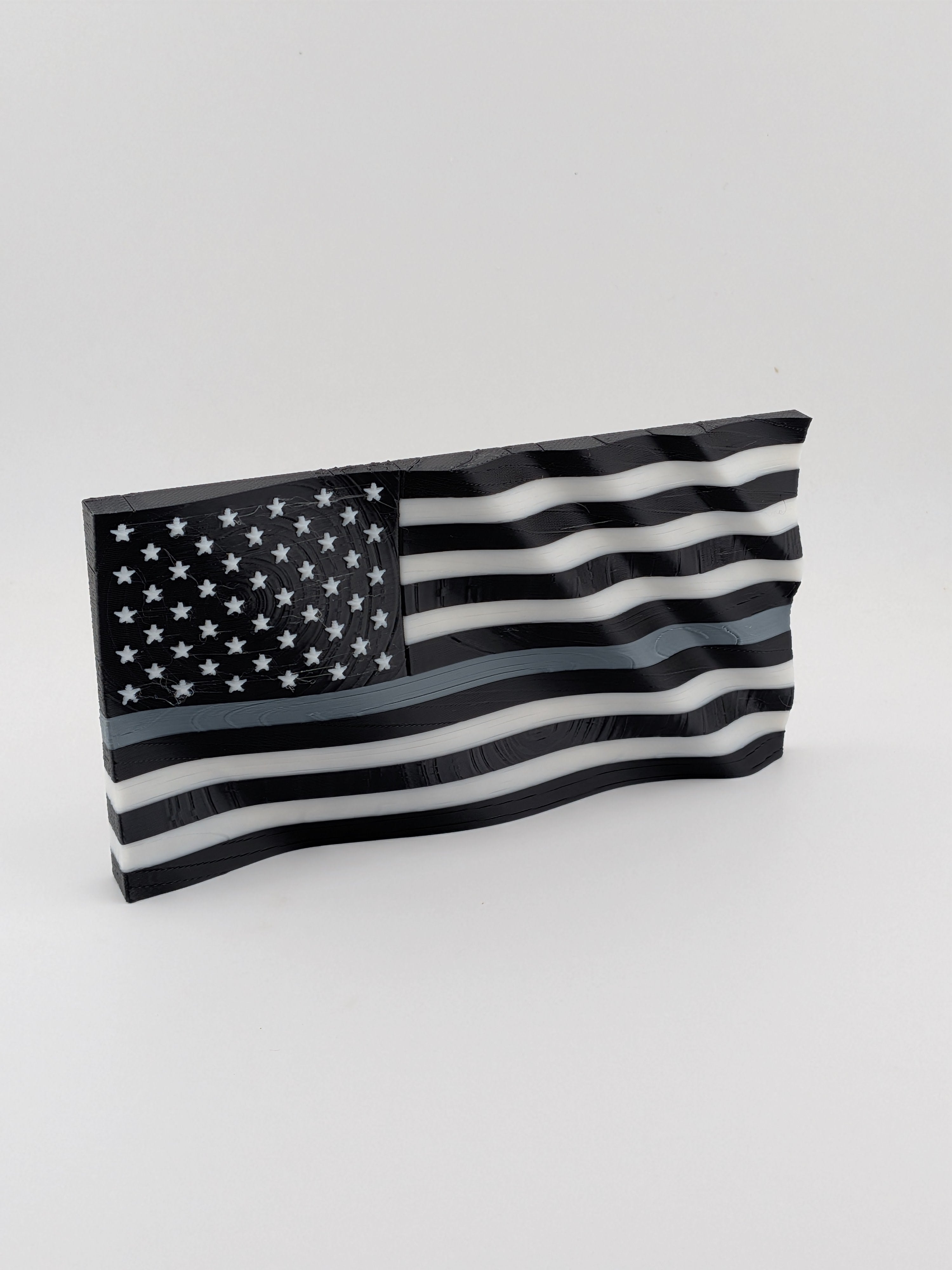 5.5 Inch Thin Line American Flag Waving Magnet Police Fire Military Silver