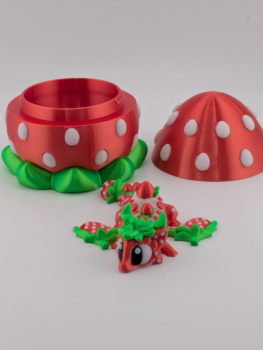 Silk PLA Strawberry Mini Dragon with Matching Fruit Egg Display Box Set