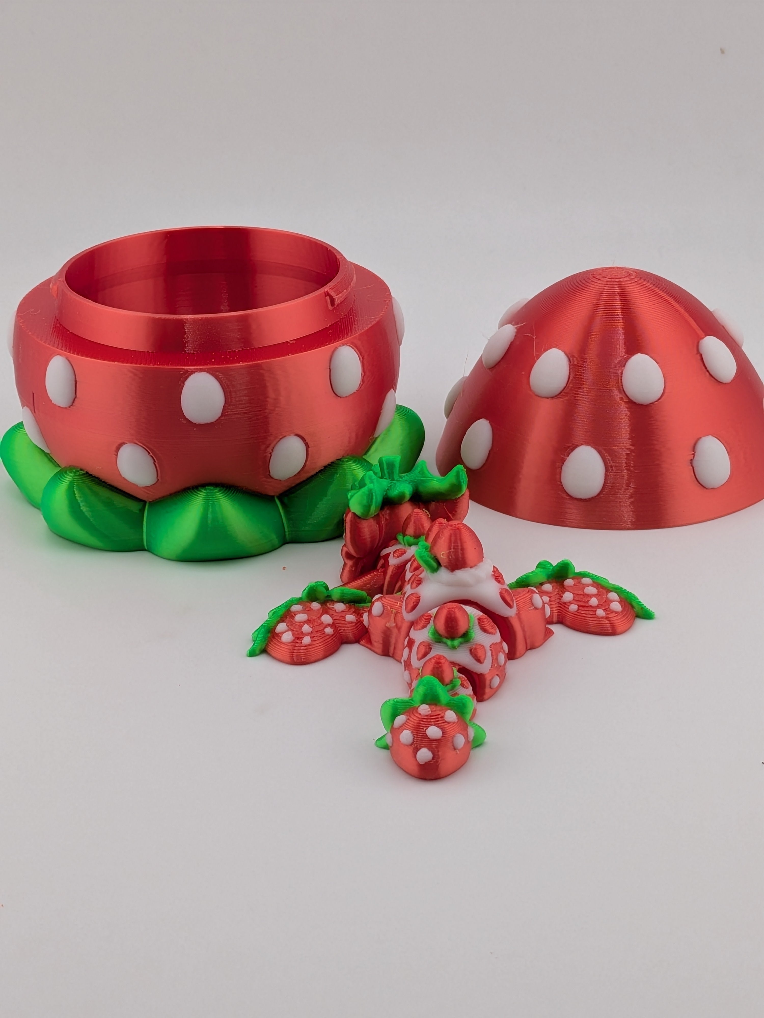 Silk PLA Strawberry Mini Dragon with Matching Fruit Egg Display Box Set