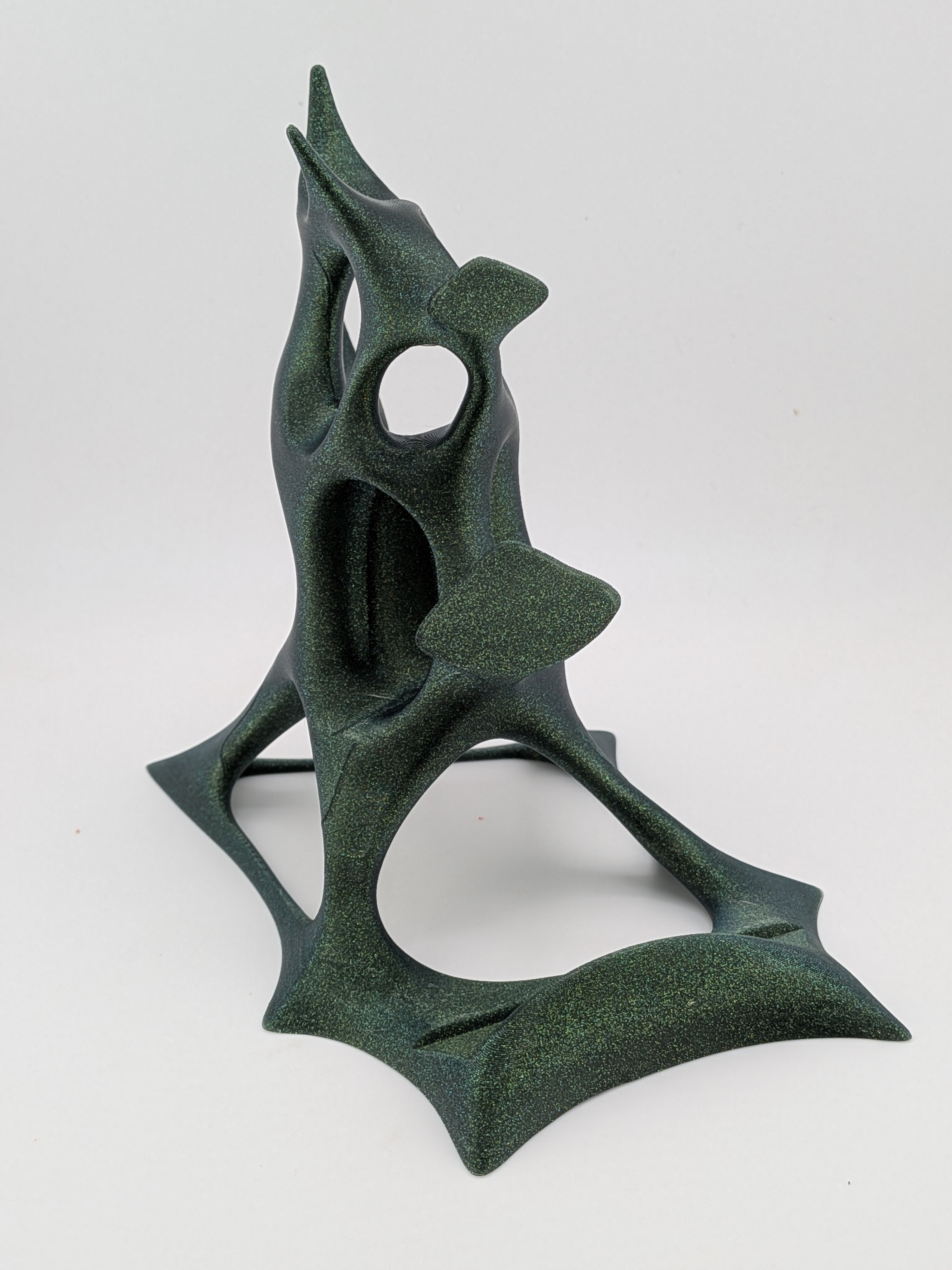 Futuristic Voronoi Cell Phone Stand Sparkle Green Galaxy Desktop Cradle