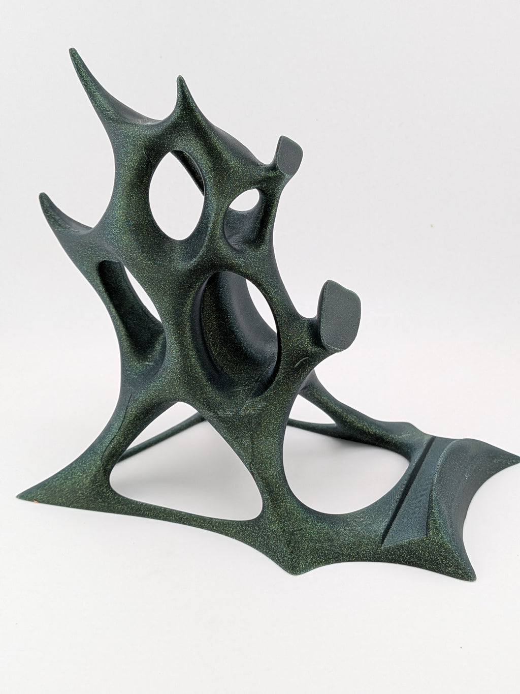 Futuristic Voronoi Cell Phone Stand Sparkle Green Galaxy Desktop Cradle