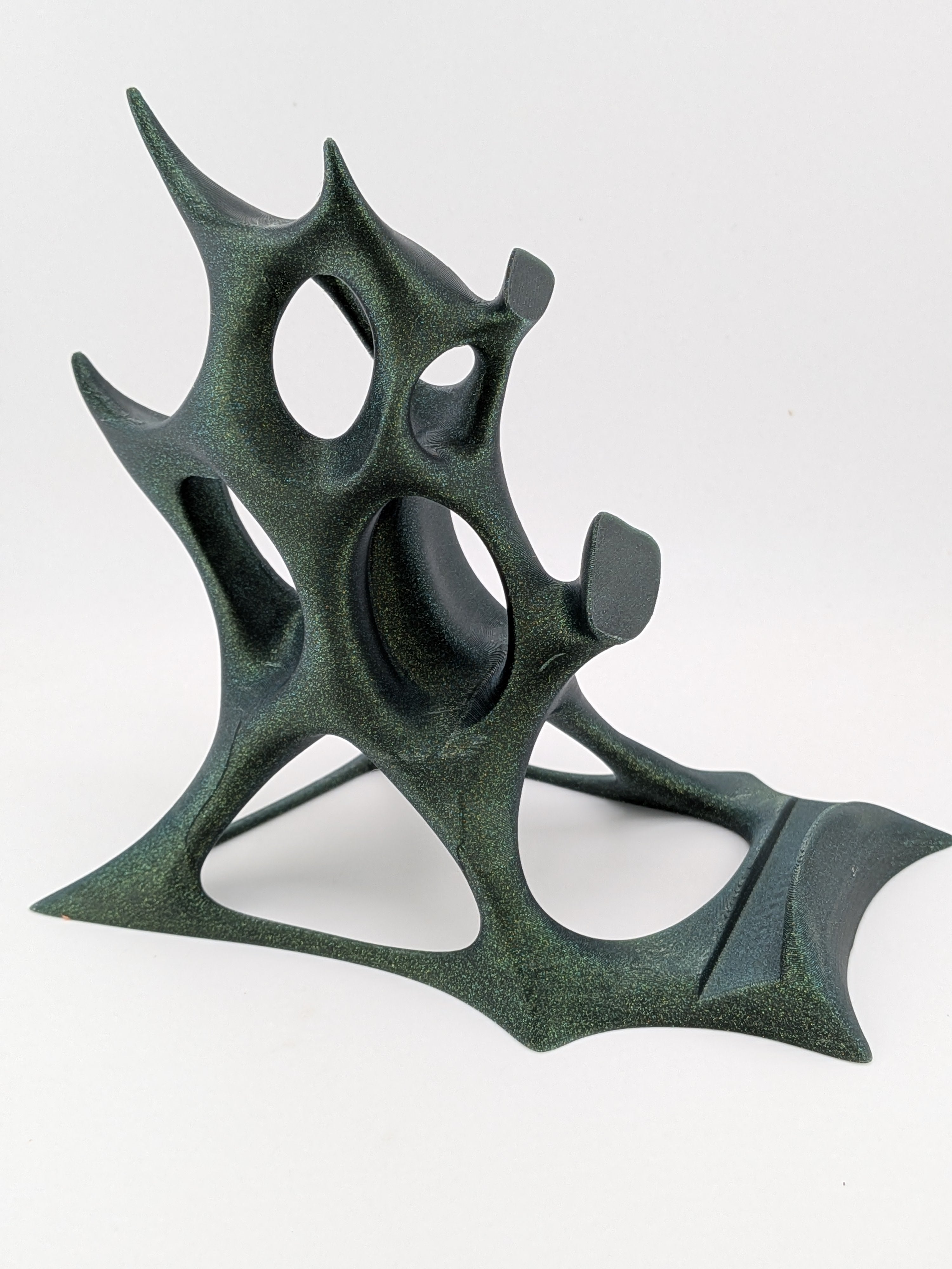 Futuristic Voronoi Cell Phone Stand Sparkle Green Galaxy Desktop Cradle