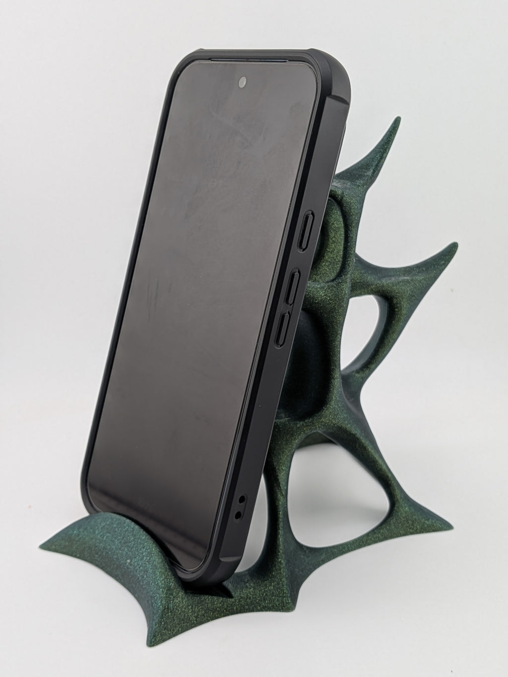 Futuristic Voronoi Cell Phone Stand Sparkle Green Galaxy Desktop Cradle