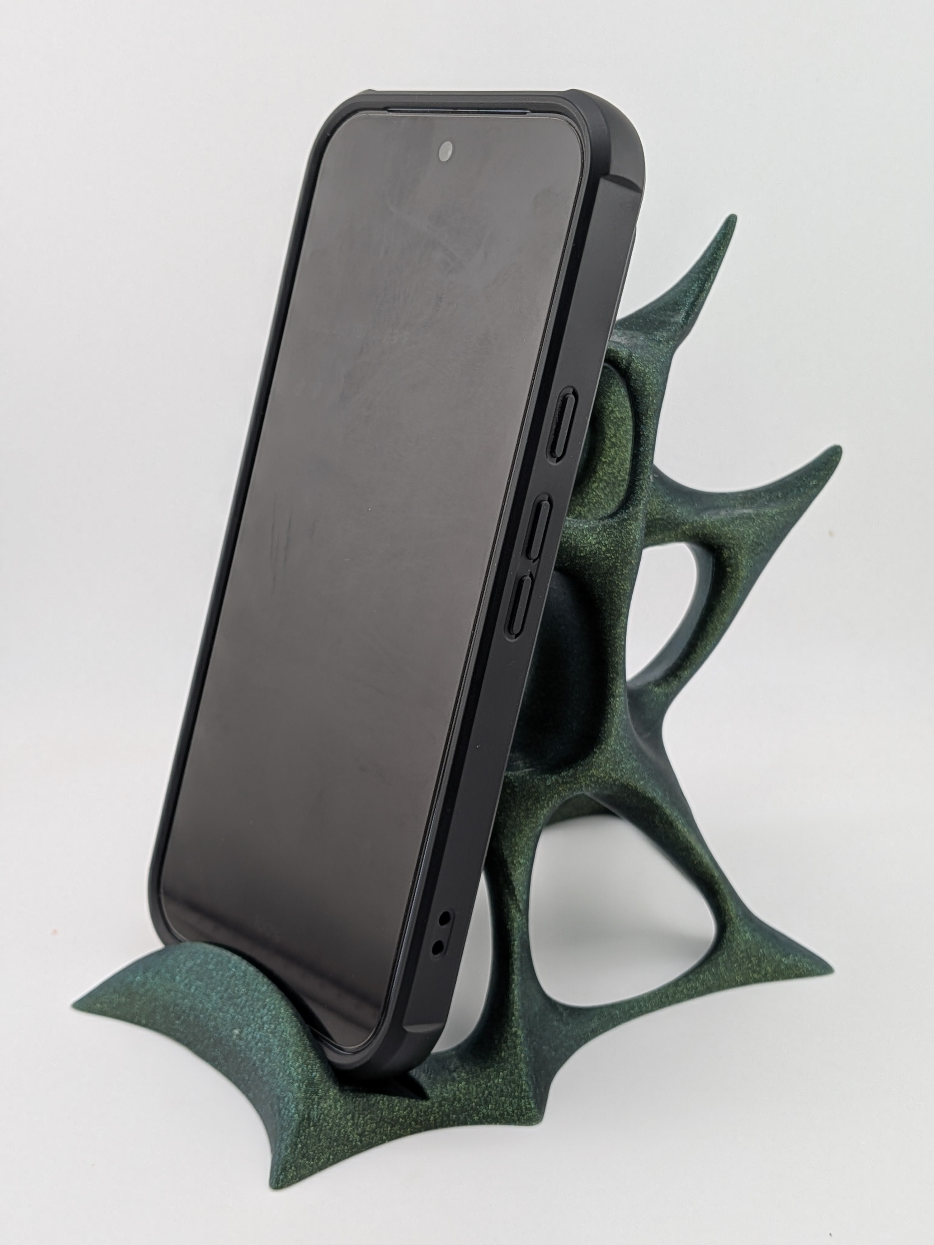 Futuristic Voronoi Cell Phone Stand Sparkle Green Galaxy Desktop Cradle