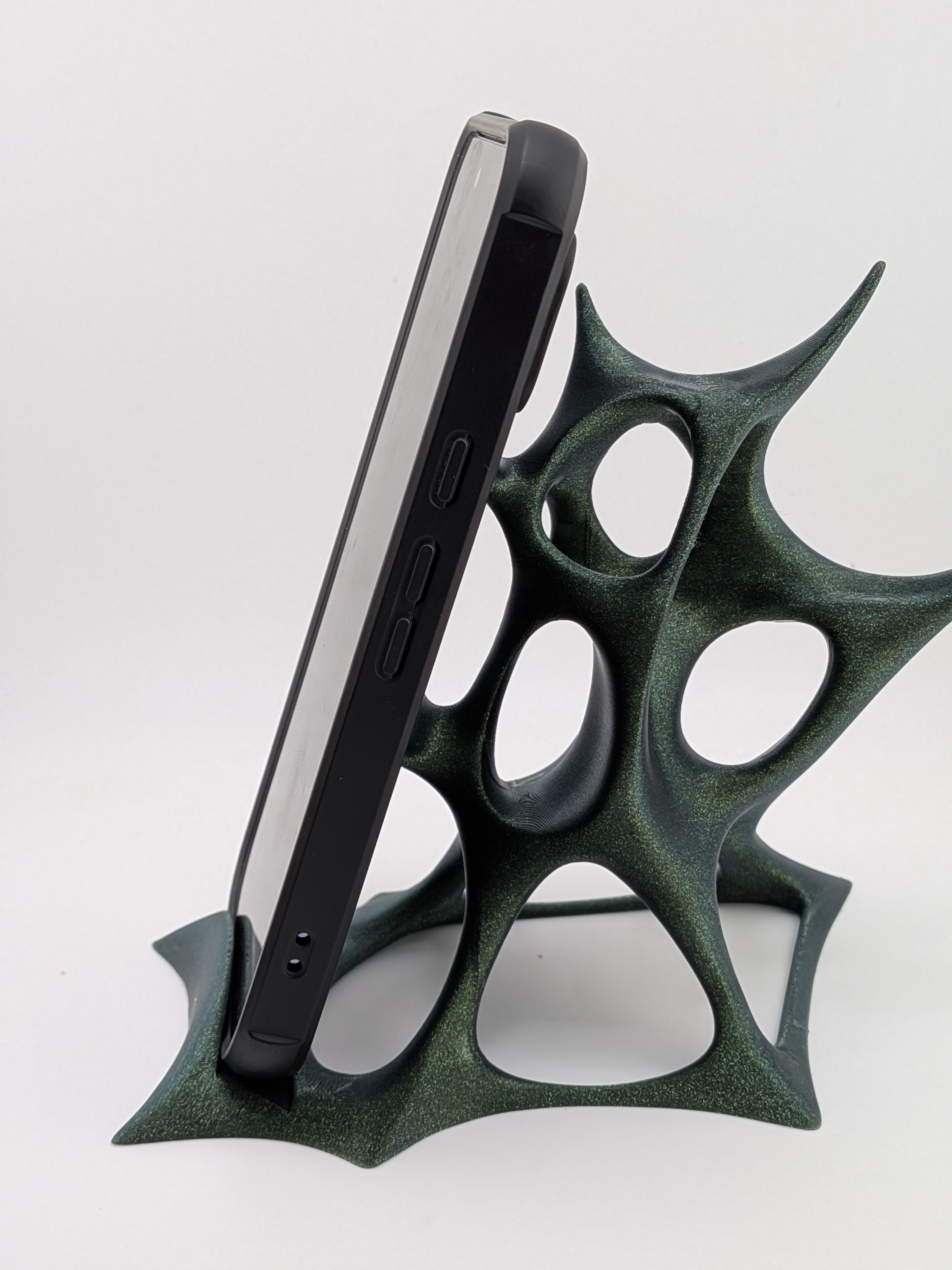 Futuristic Voronoi Cell Phone Stand Sparkle Green Galaxy Desktop Cradle