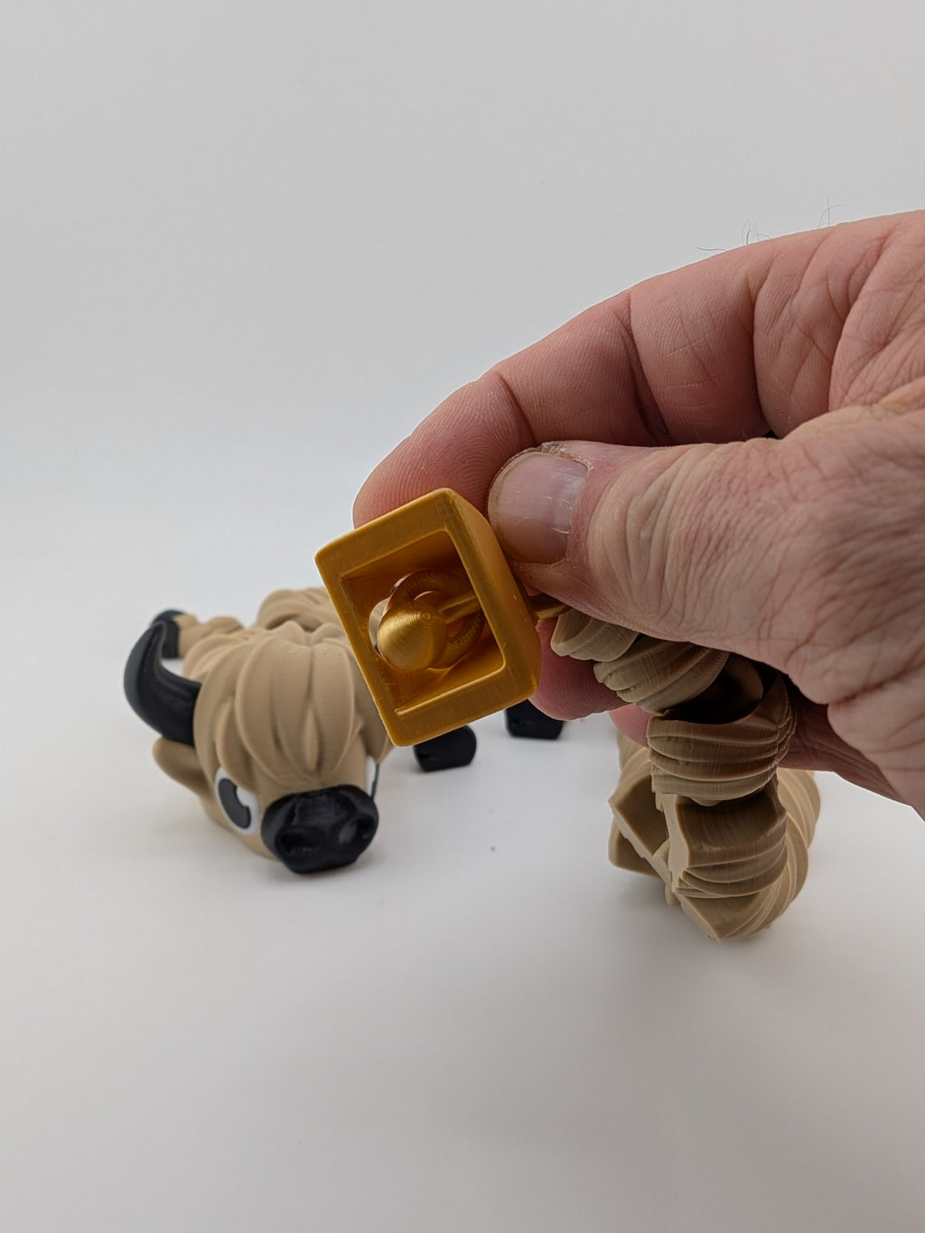 🐮🔔 16.25" Highland Cow Flexi Dragon ✨ Articulated Fidget with Gold Bell Tail 🐉🌾